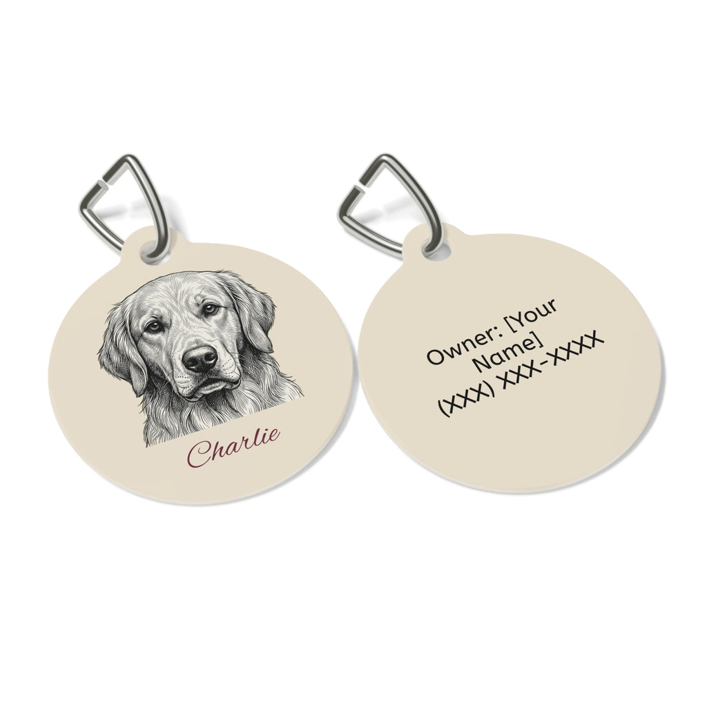 Golden Retriever Sketch Pet Tag – Personalized Name Dog ID Tag