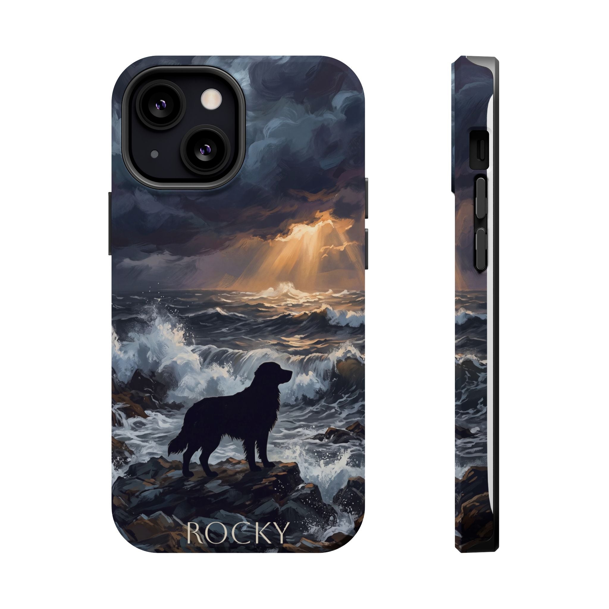 Personalized Golden Retriever Stormy Sea Phone Case — Wireless Charging Cover
