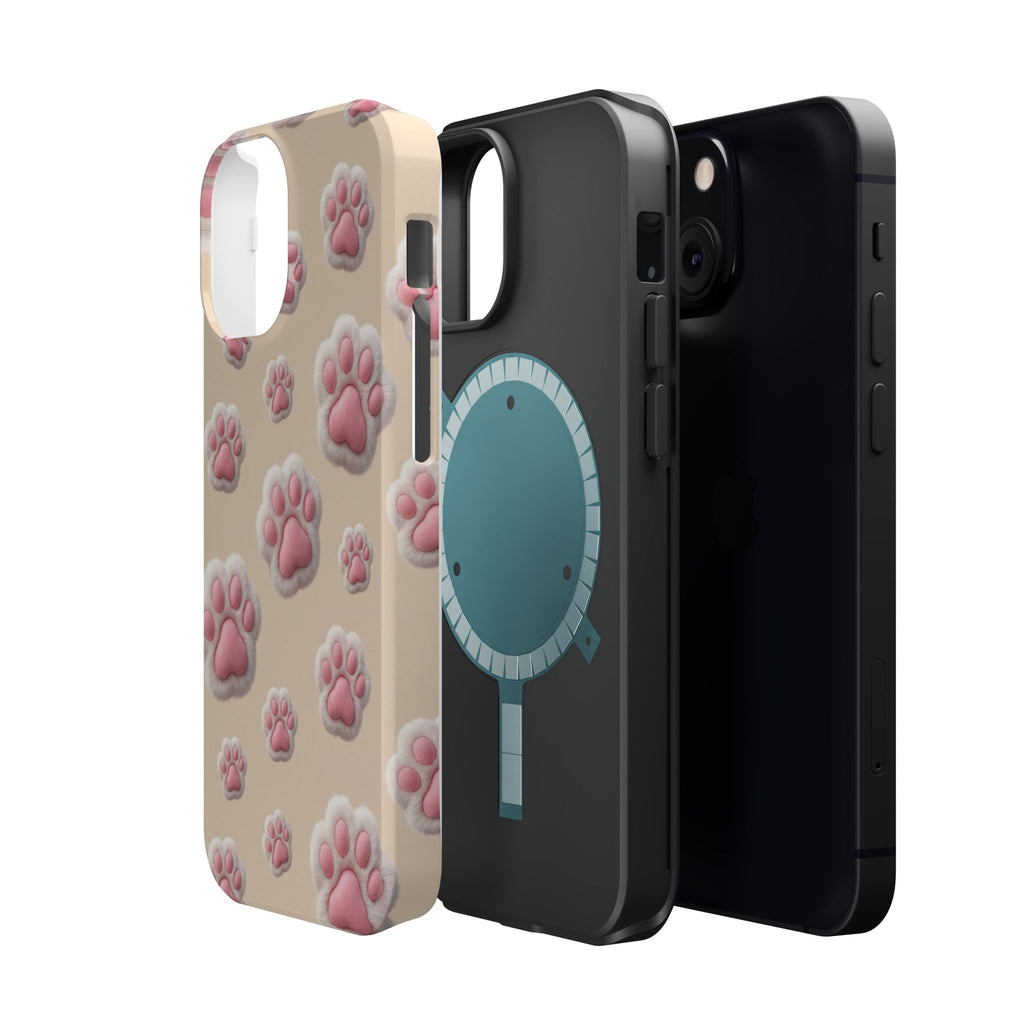 Pink Paw Print Phone Case — Impact-Resistant Wireless Charging Cover