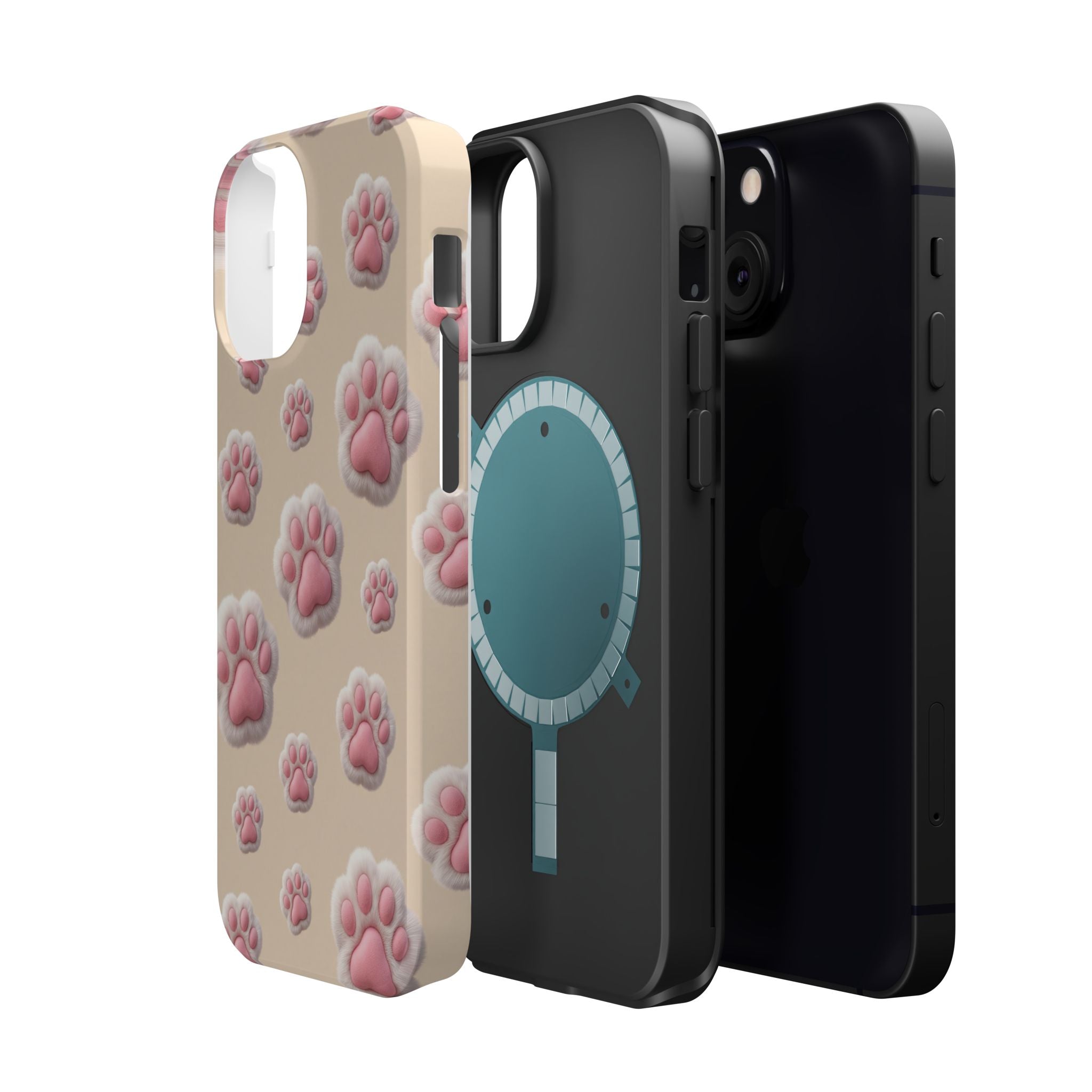 Pink Paw Print Phone Case — Impact-Resistant Wireless Charging Cover
