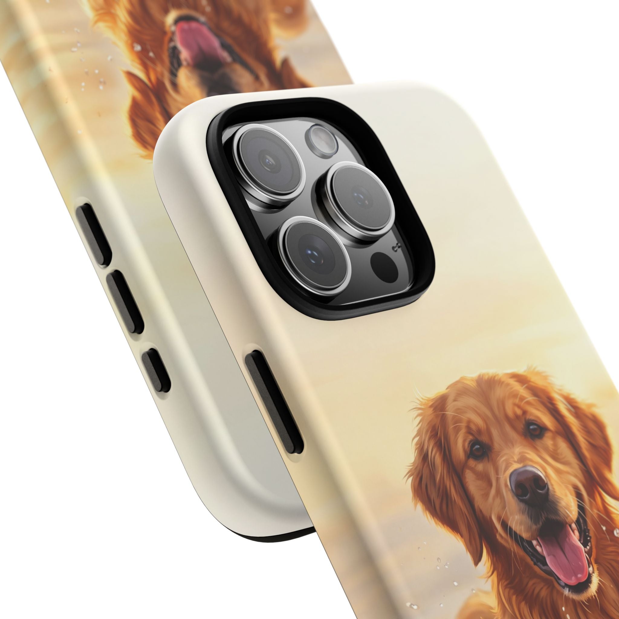 Golden Retriever Splashing in Water Phone Case | Joyful Dog at Golden Hour | iPhone & Samsung