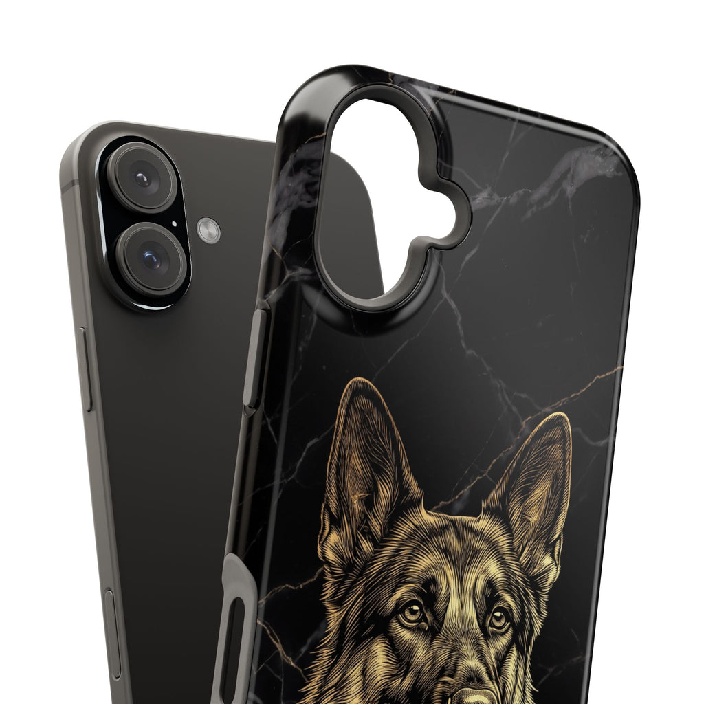 German Shepherd Phone Case | Black Marble Gold Sketch Art — Tough Magnetic Case with Wireless Charging