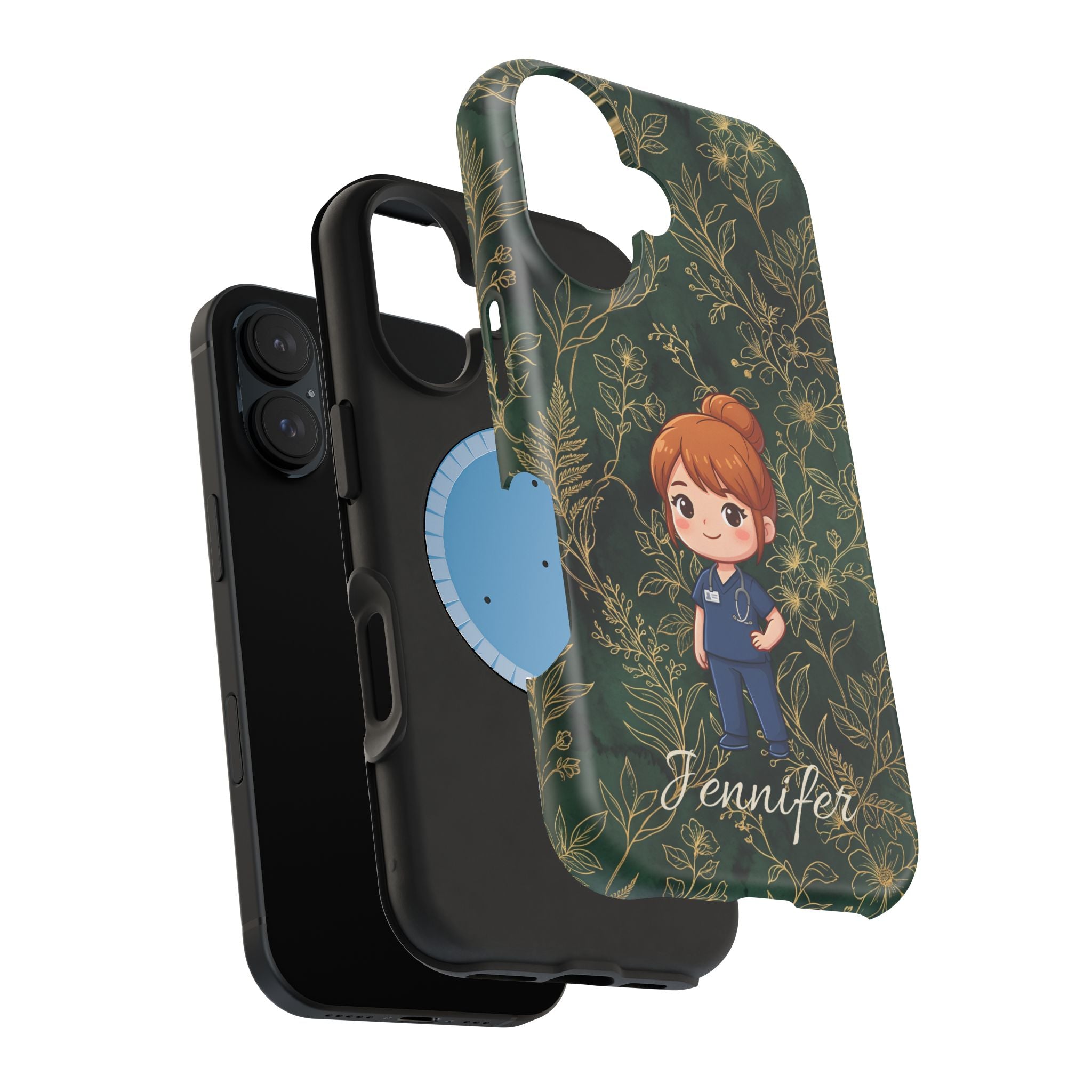 Personalized Nurse Botanical Phone Case — Impact-Resistant Wireless Charging Cover