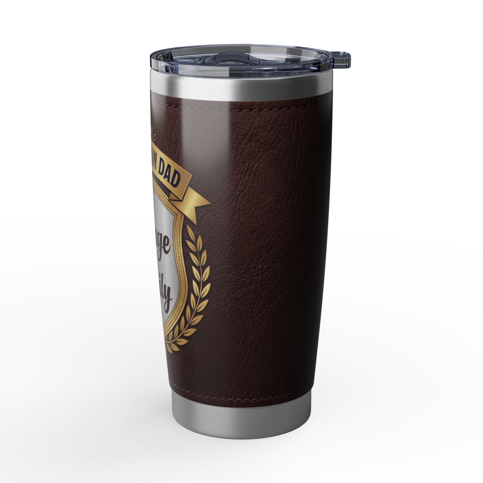 Electrician Dad Tumbler – "Voltage & Family" Leather Crest Design 20 oz