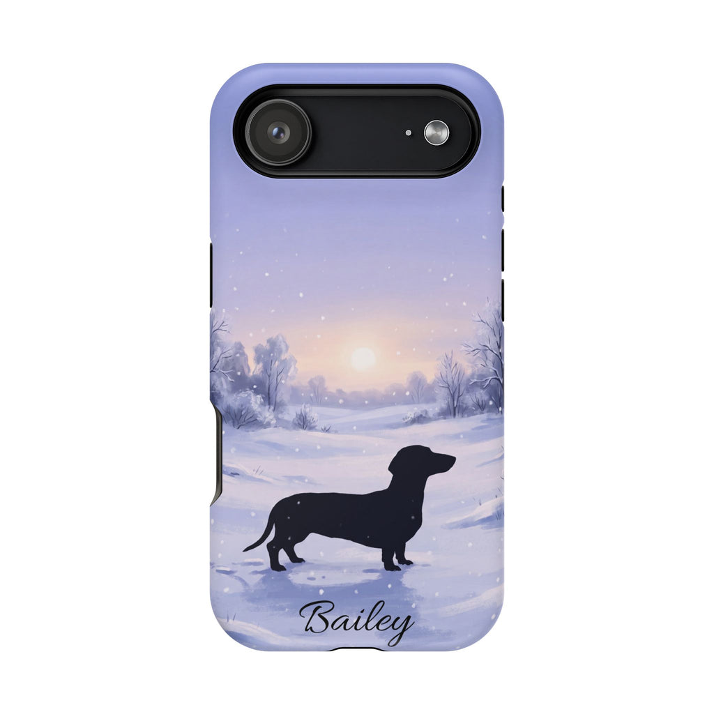 Personalized Dachshund Winter Snow Phone Case — Wireless Charging Cover