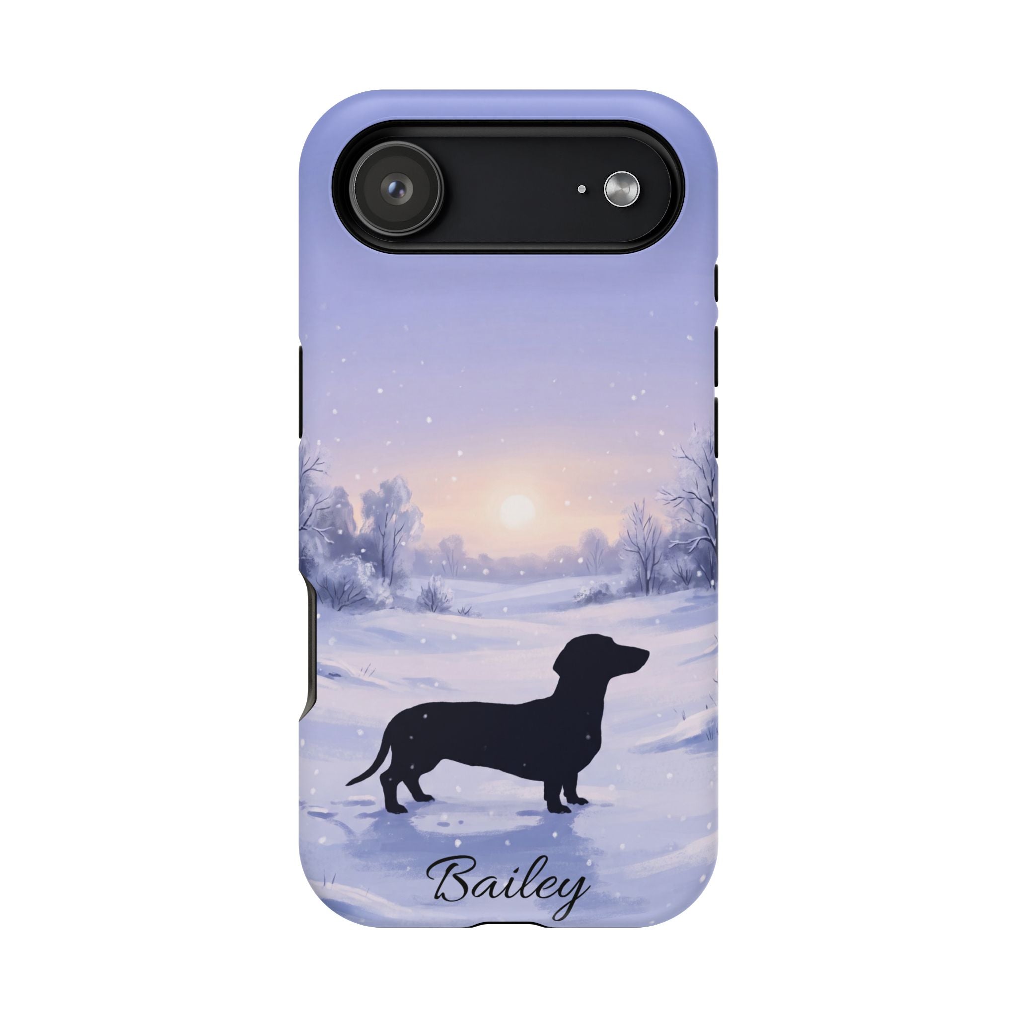 Personalized Dachshund Winter Snow Phone Case — Wireless Charging Cover