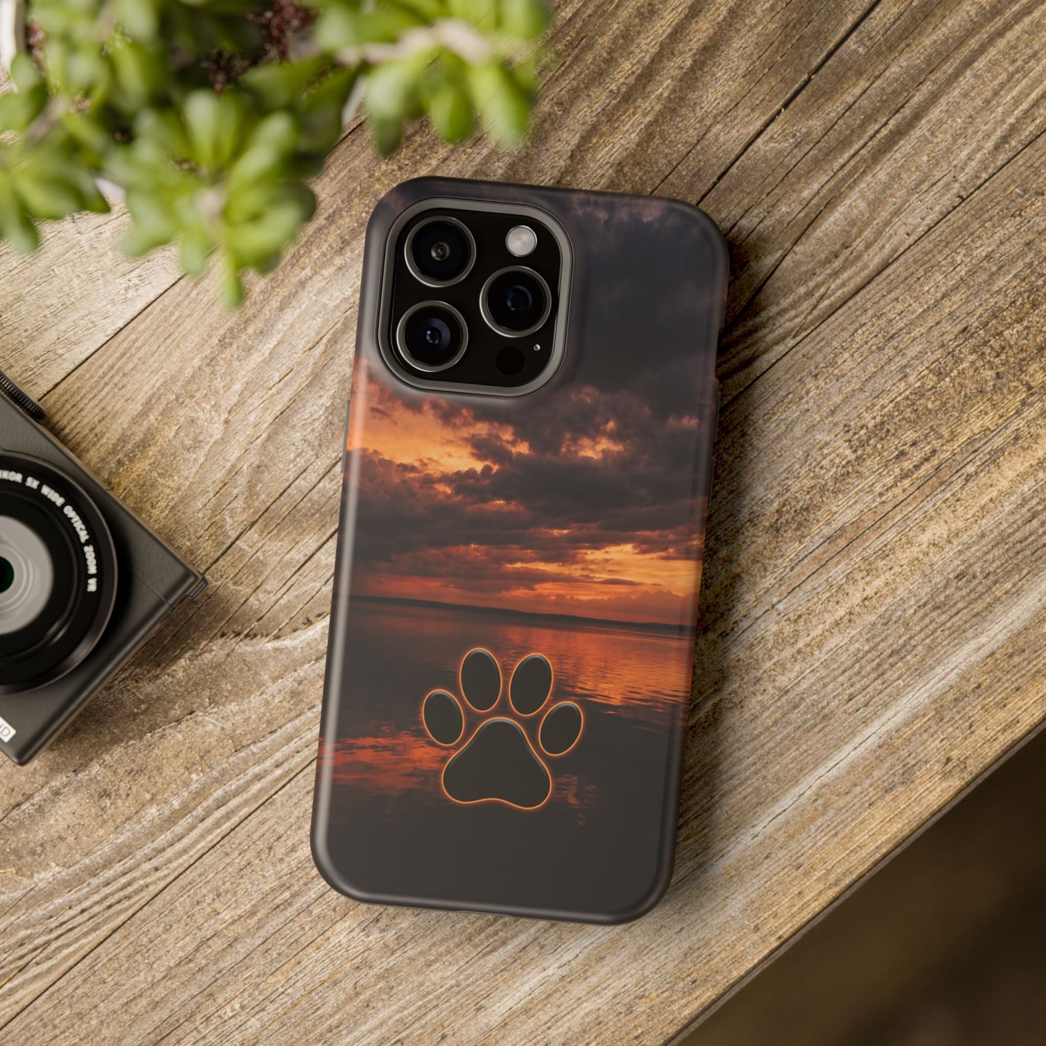 Sunset Paw Print Phone Case — Impact-Resistant Wireless Charging Cover
