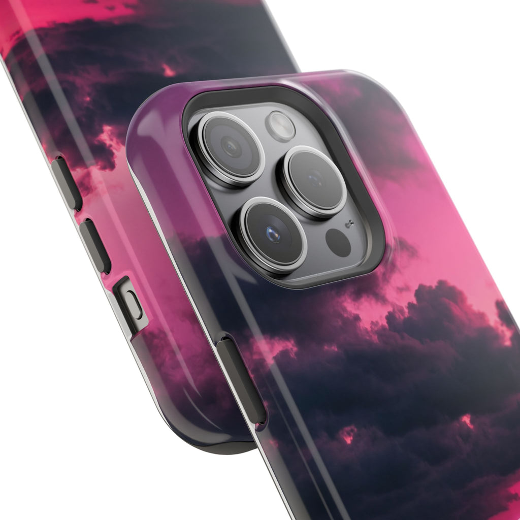 iPhone & Samsung Magnetic Impact-Resistant Phone Case — Pink Twilight Cloud with Paw Print