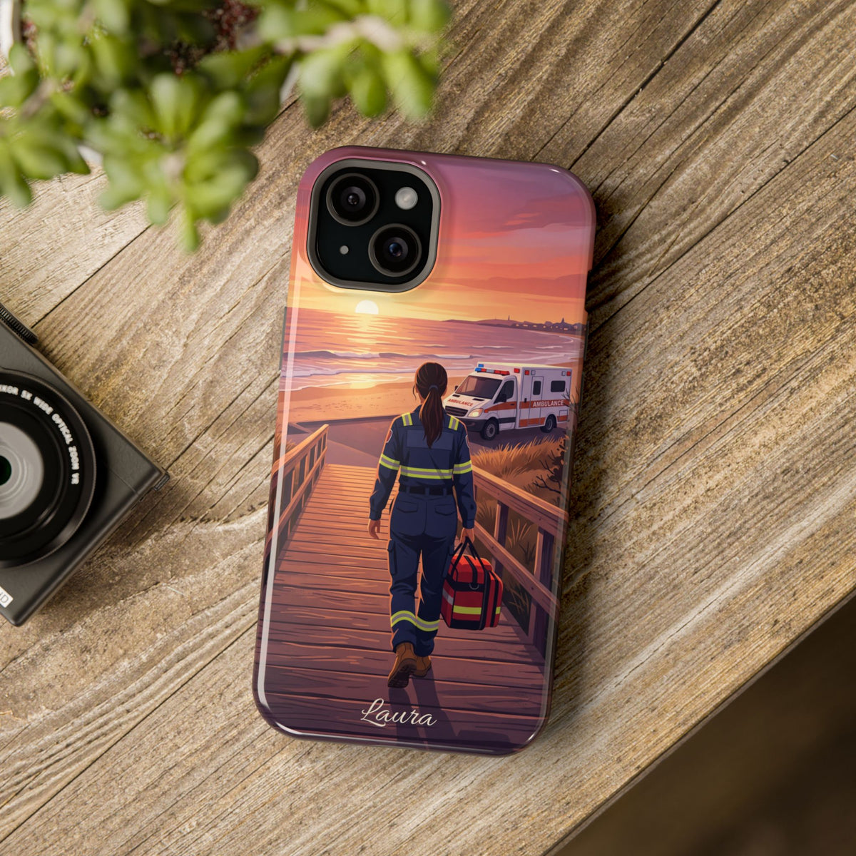 Sunset Boardwalk Personalized Paramedic Phone Case — Wireless Charging Cover