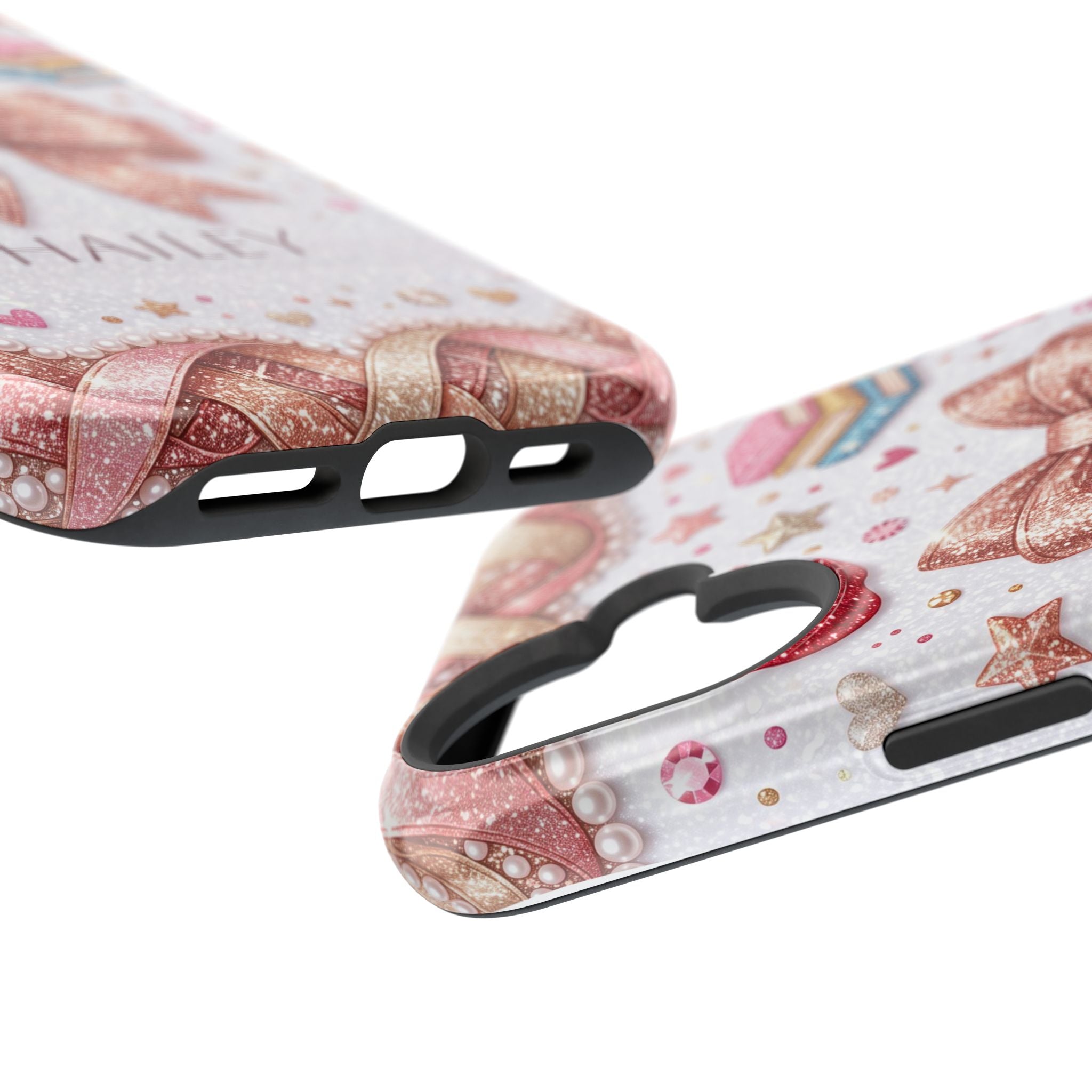 Rose Gold Glitter Bow Personalized Teacher Phone Case — Wireless Charging Cover