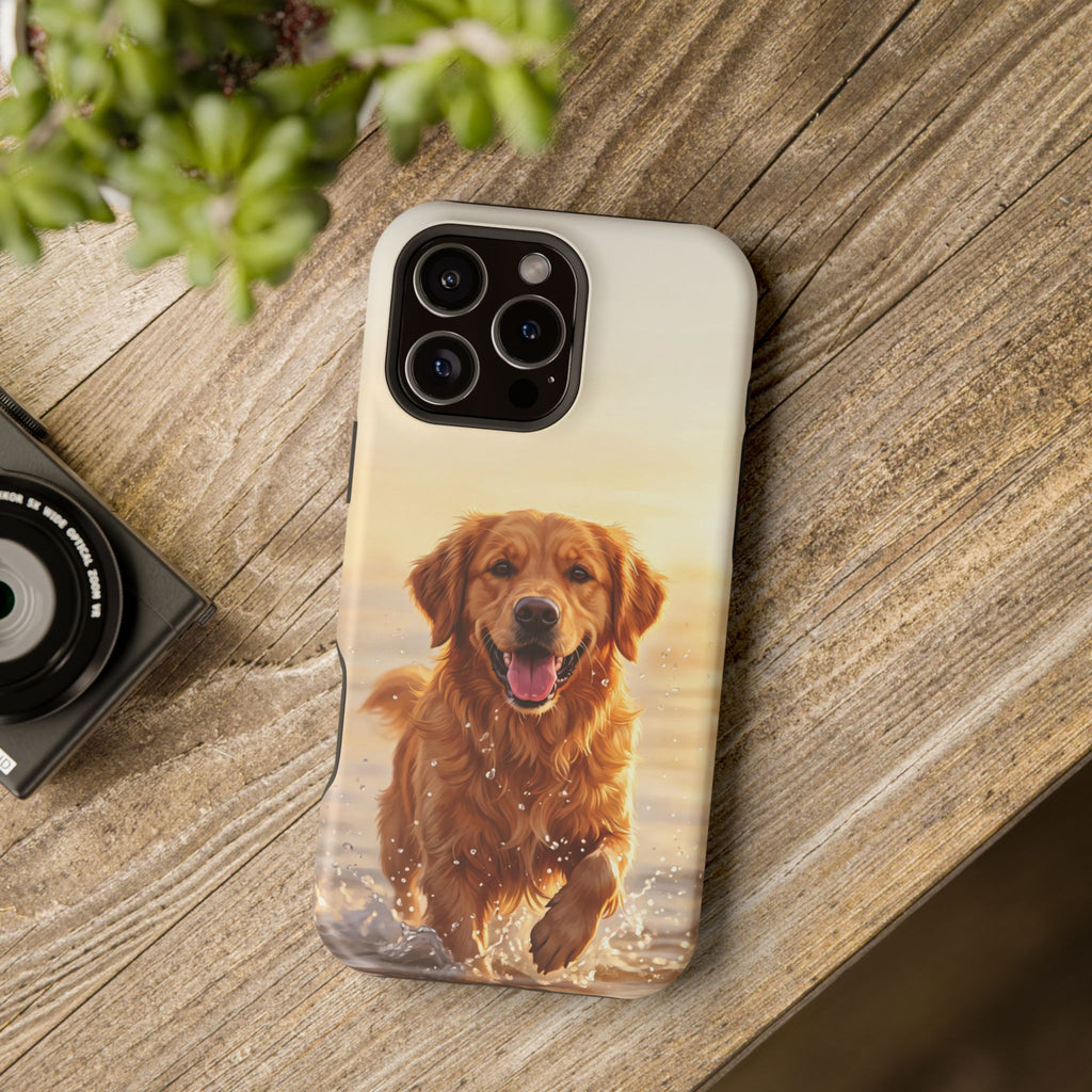 Beach Golden Retriever Phone Case — Impact-Resistant Wireless Charging Cover