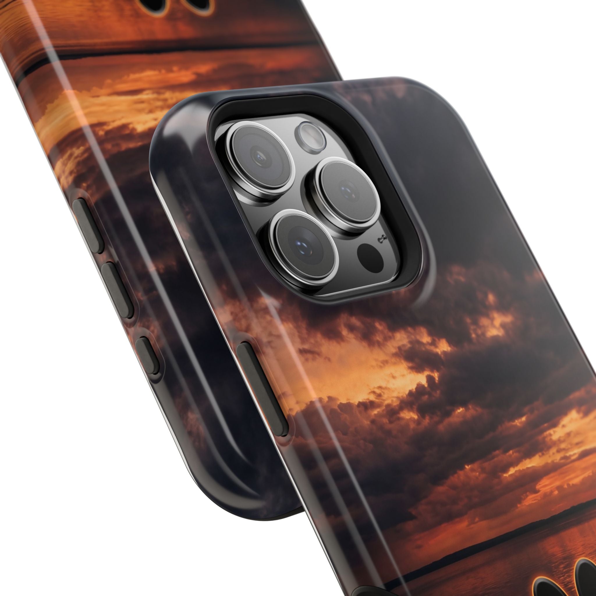 Sunset Paw Print Phone Case — Impact-Resistant Wireless Charging Cover