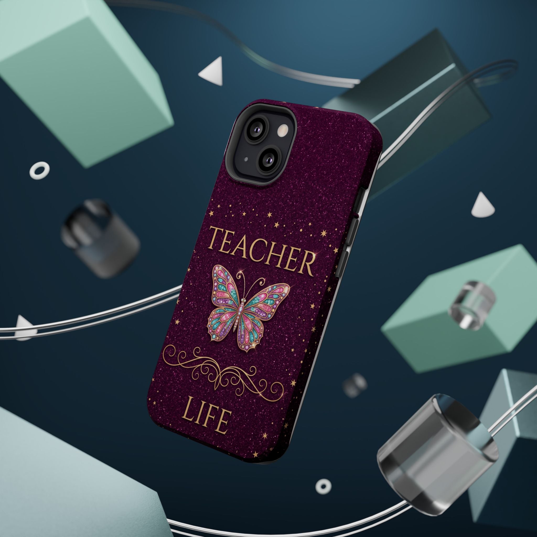Teacher Life Glitter Butterfly Phone Case — Wireless Charging Cover