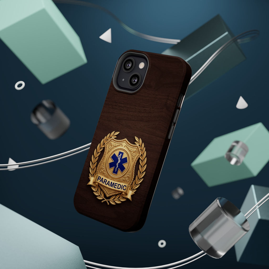 Gold Paramedic Laurel Badge Wood Phone Case — Magnetic Wireless Charging Cover