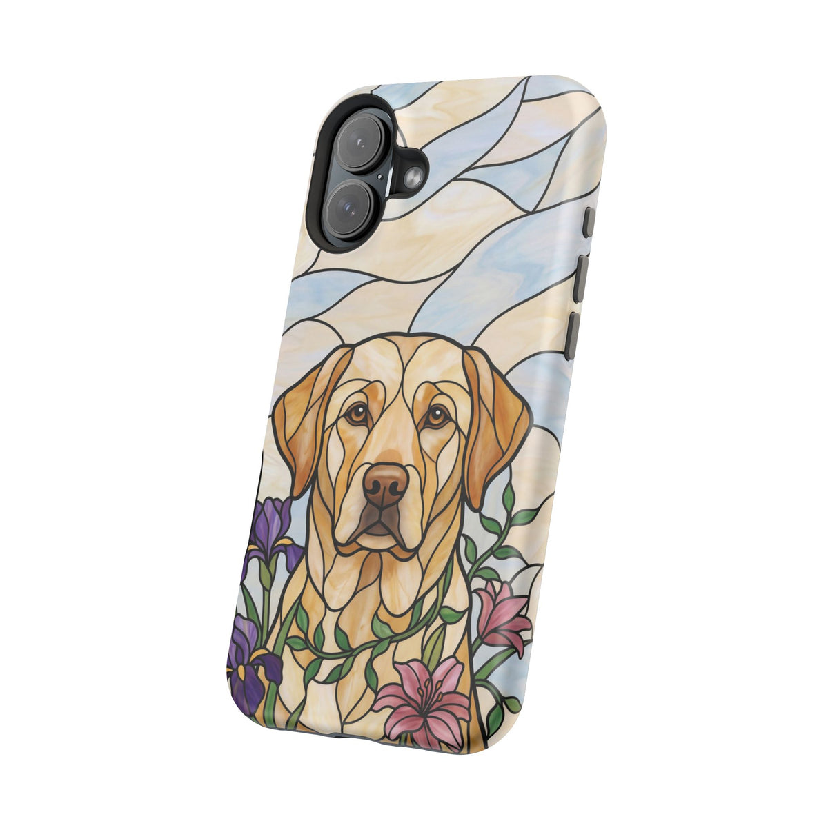 Floral Stained Glass Labrador Phone Case — Tough Magnetic Case with Wireless Charging