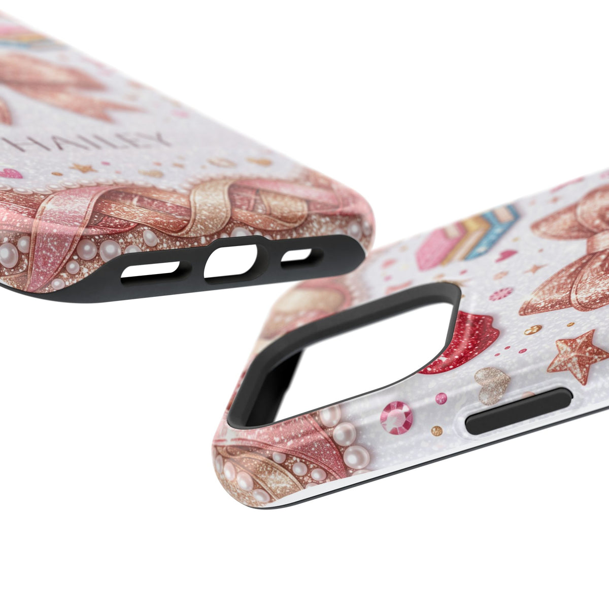 Rose Gold Glitter Bow Personalized Teacher Phone Case — Wireless Charging Cover