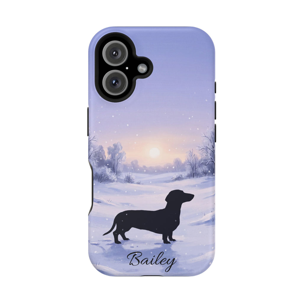 Personalized Dachshund Winter Snow Phone Case — Wireless Charging Cover