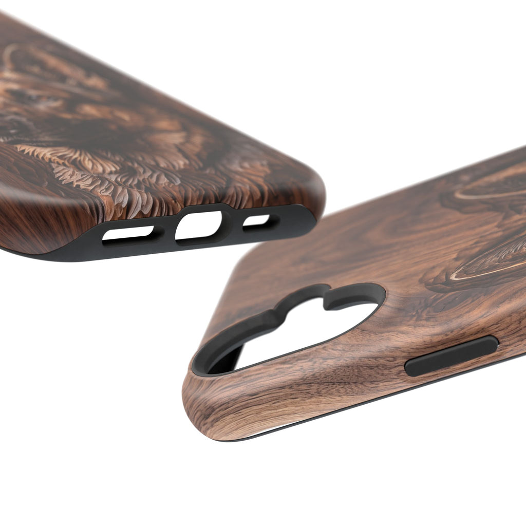 German Shepherd Phone Case | Carved Walnut Art — Tough Magnetic Case with Wireless Charging