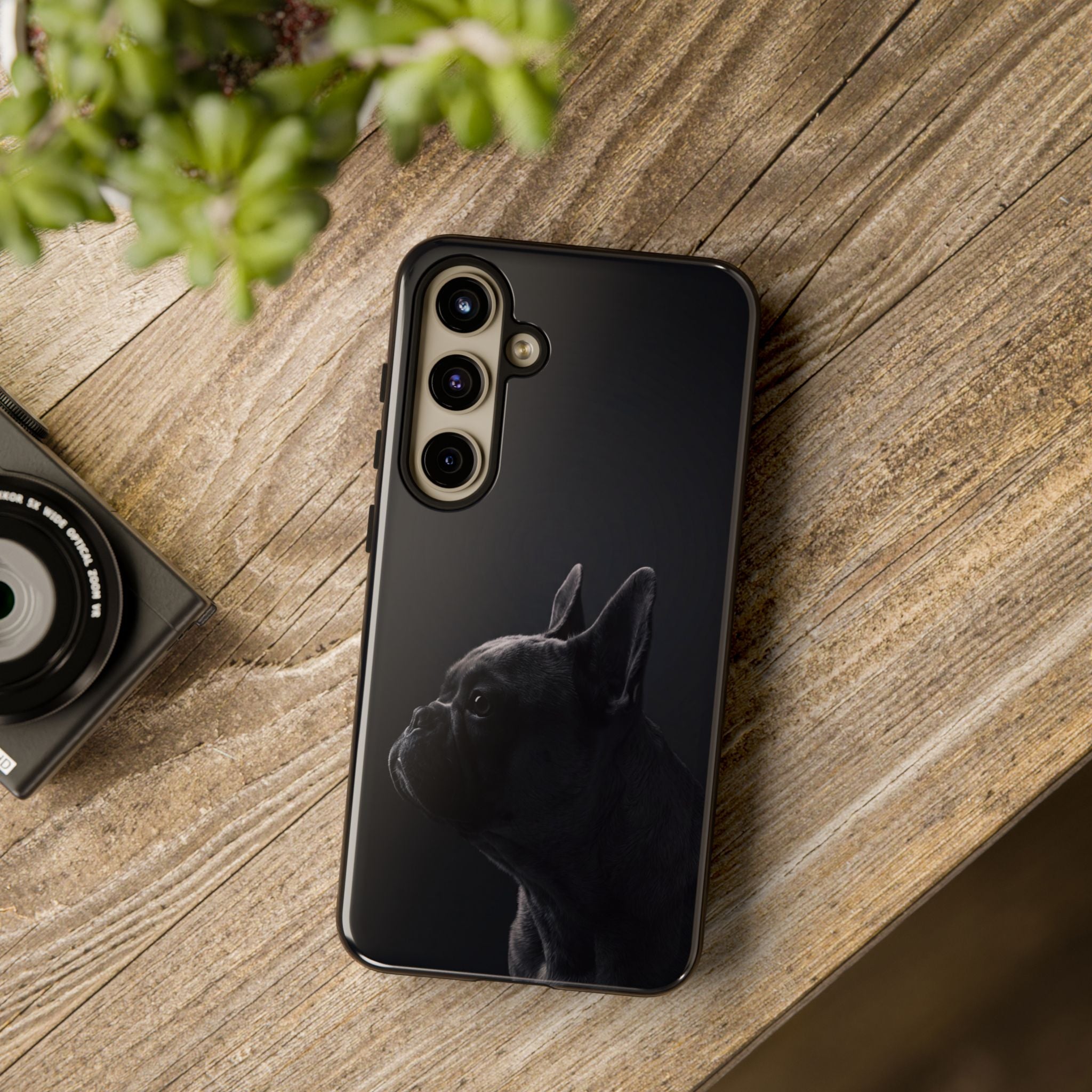 Silhouette French Bulldog Phone Case | Minimalist Black-on-Black Frenchie Profile | iPhone & Samsung