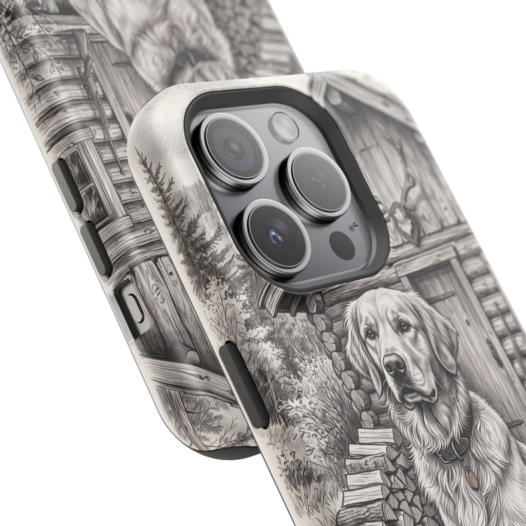 Personalized Golden Retriever Cabin Porch Phone Case — Wireless Charging Cover
