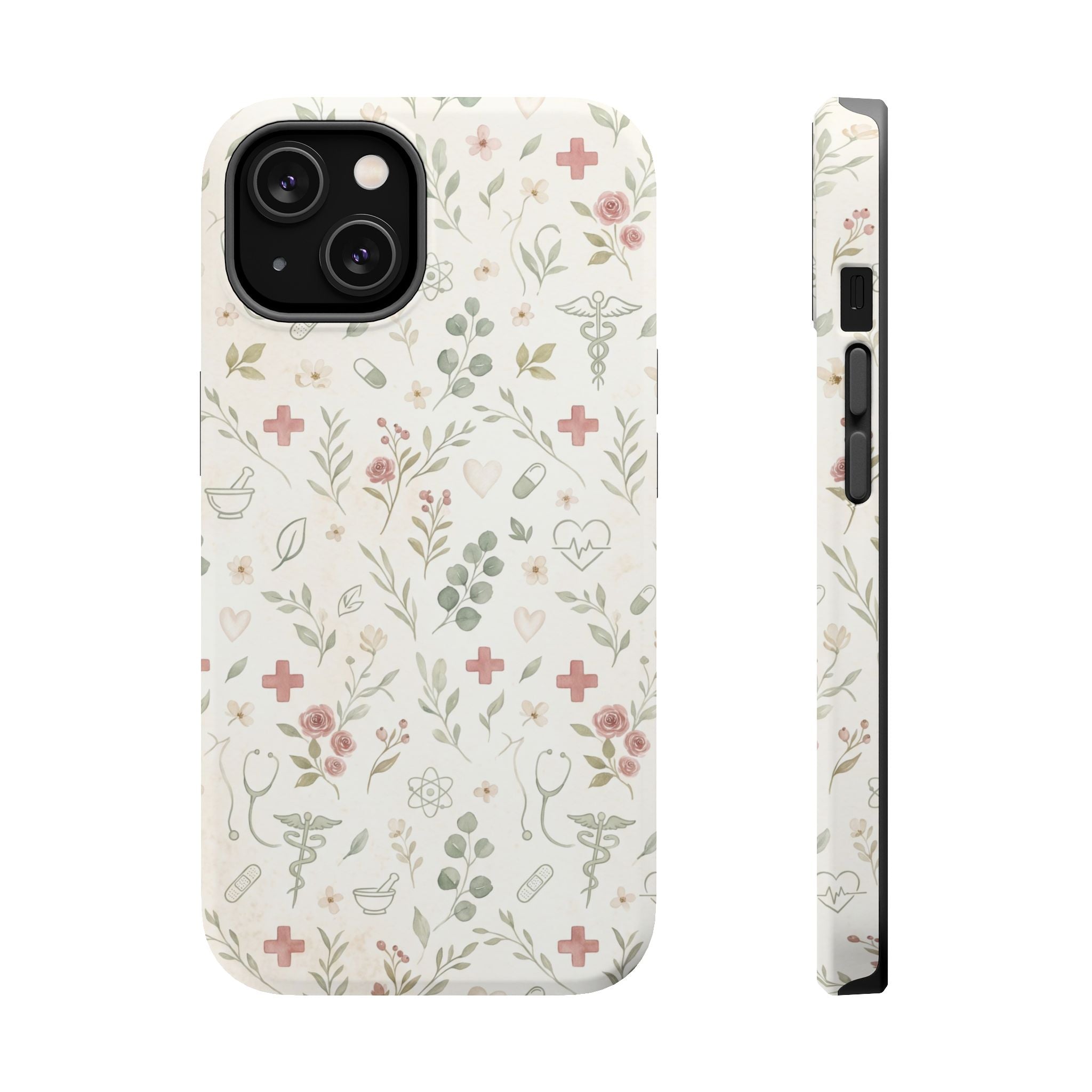Floral Nurse Phone Case — Impact-Resistant Wireless Charging Cover