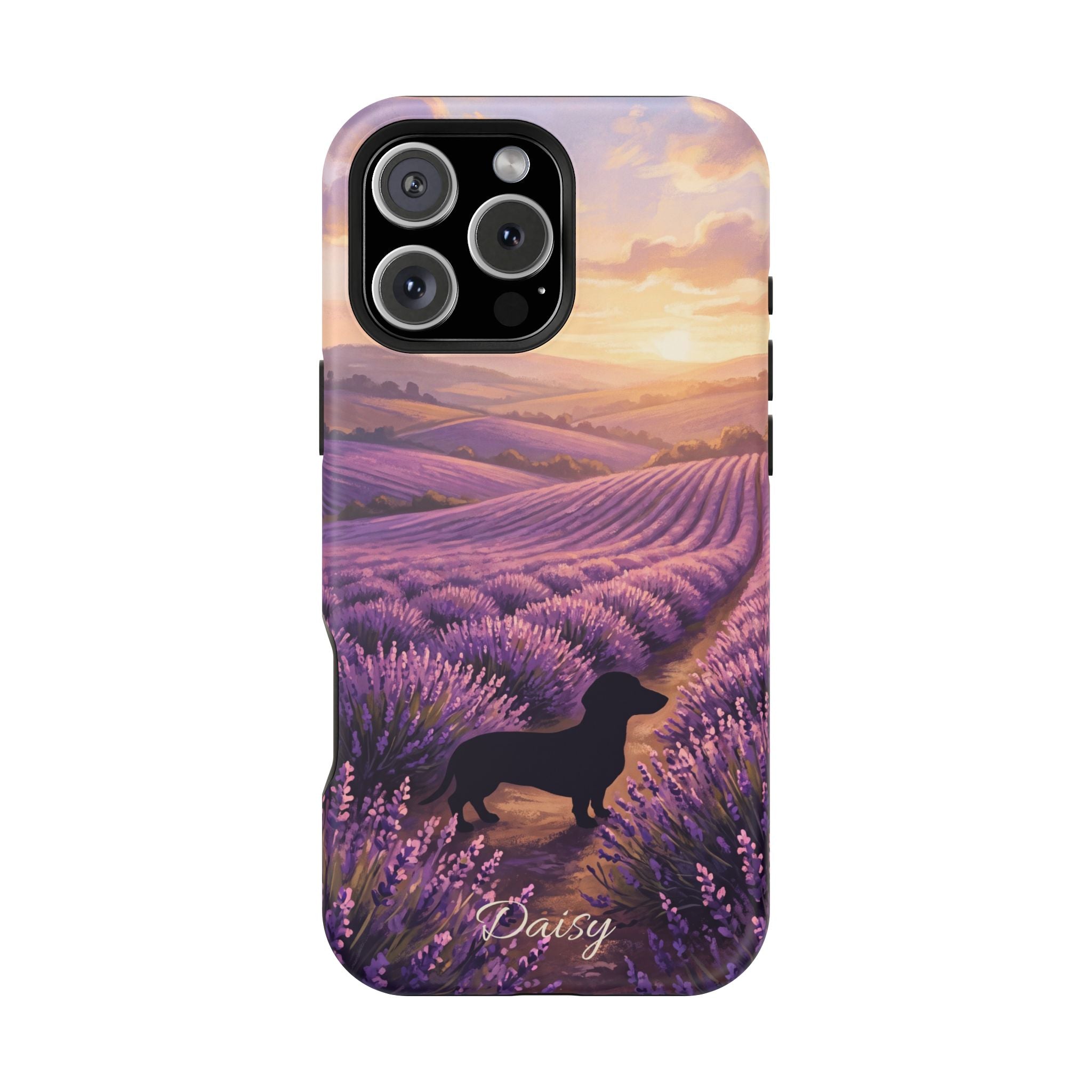 Personalized Dachshund Lavender Field Phone Case — Wireless Charging Cover