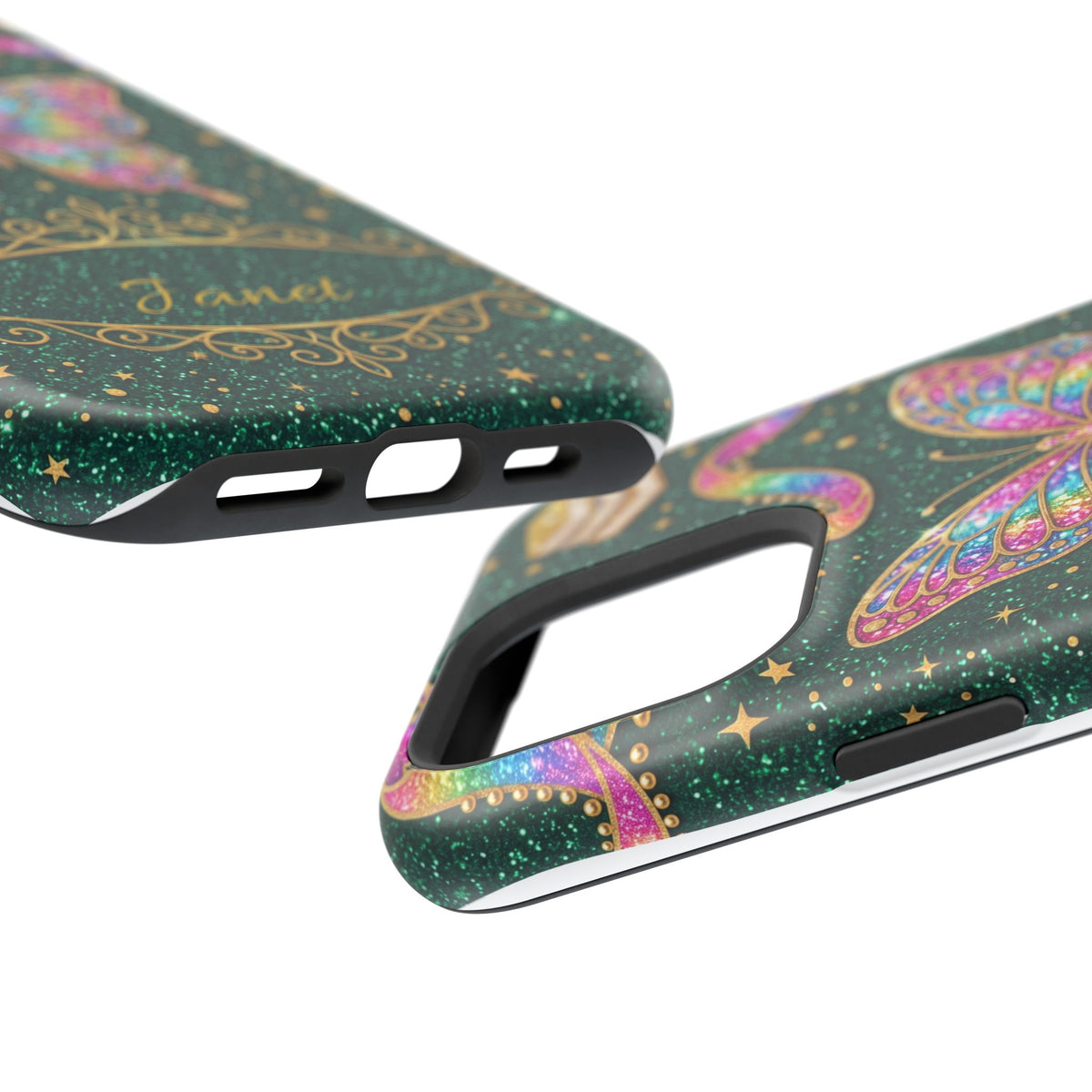 Rainbow Glitter Butterfly Personalized Teacher Phone Case — Wireless Charging Cover