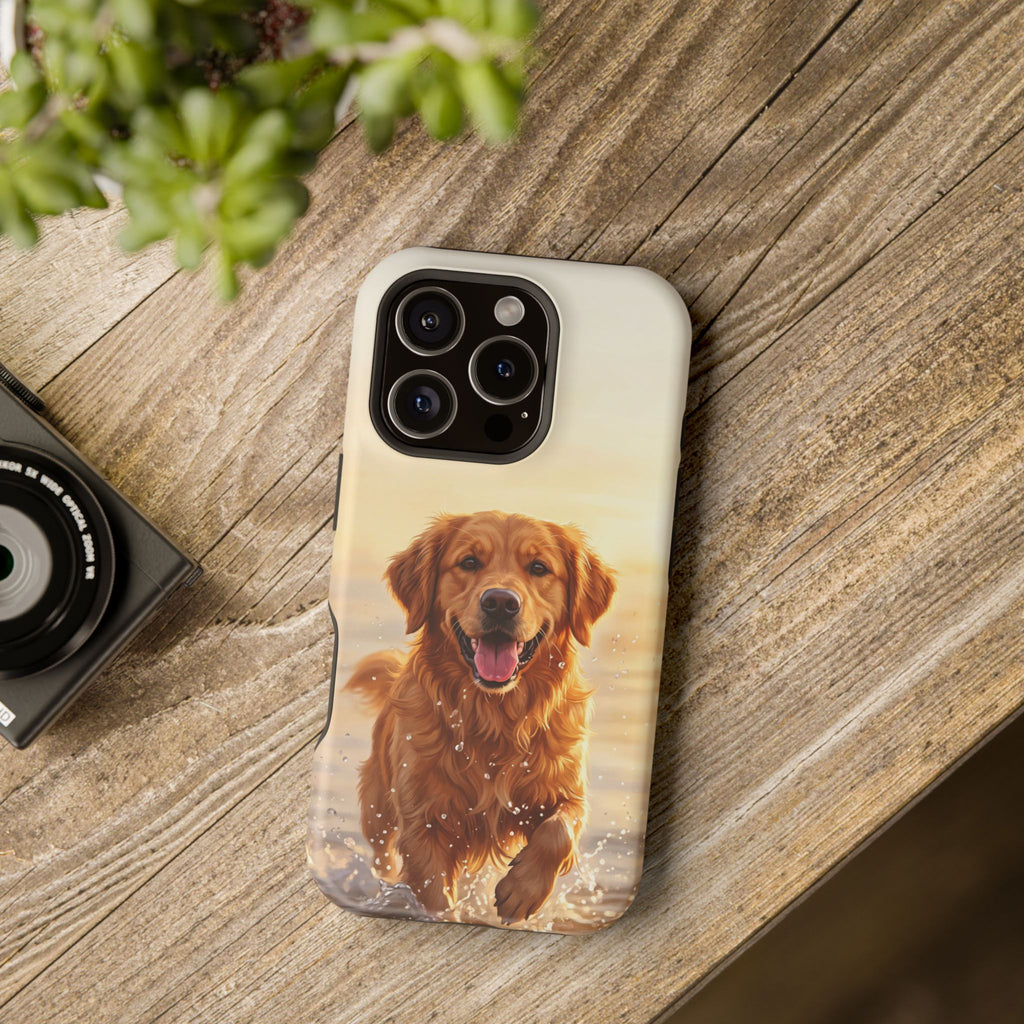 Beach Golden Retriever Phone Case — Impact-Resistant Wireless Charging Cover