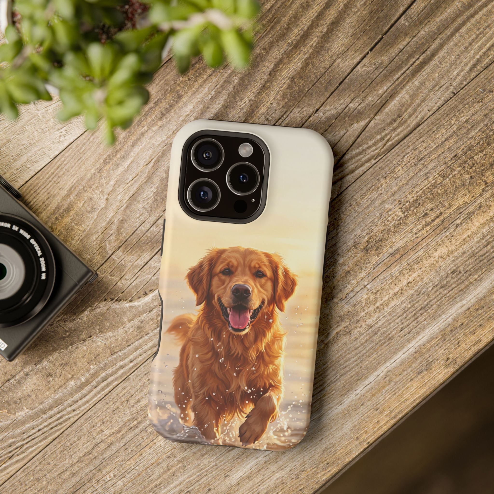Beach Golden Retriever Phone Case — Impact-Resistant Wireless Charging Cover