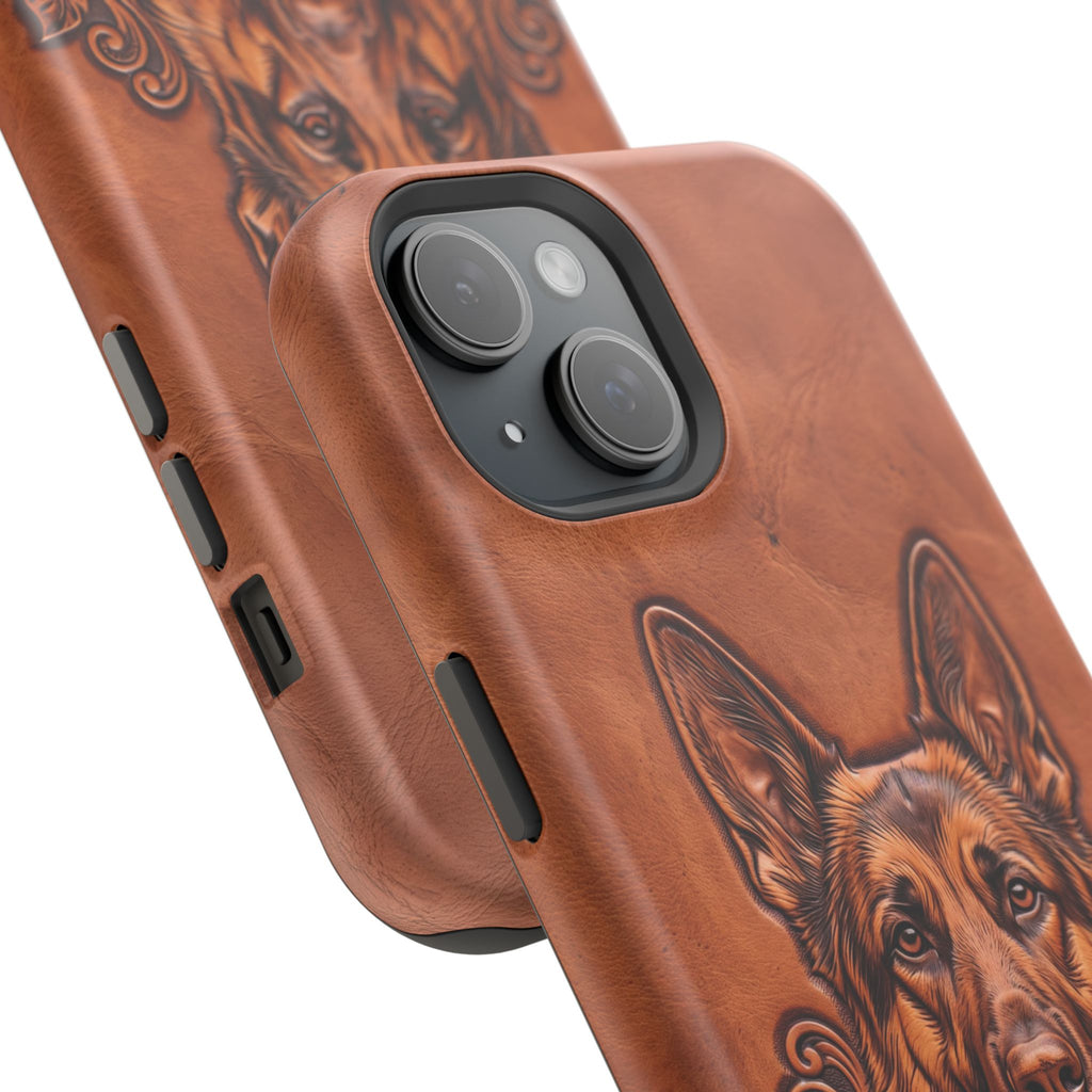 German Shepherd Phone Case | Western Tooled Art — Tough Magnetic Case with Wireless Charging