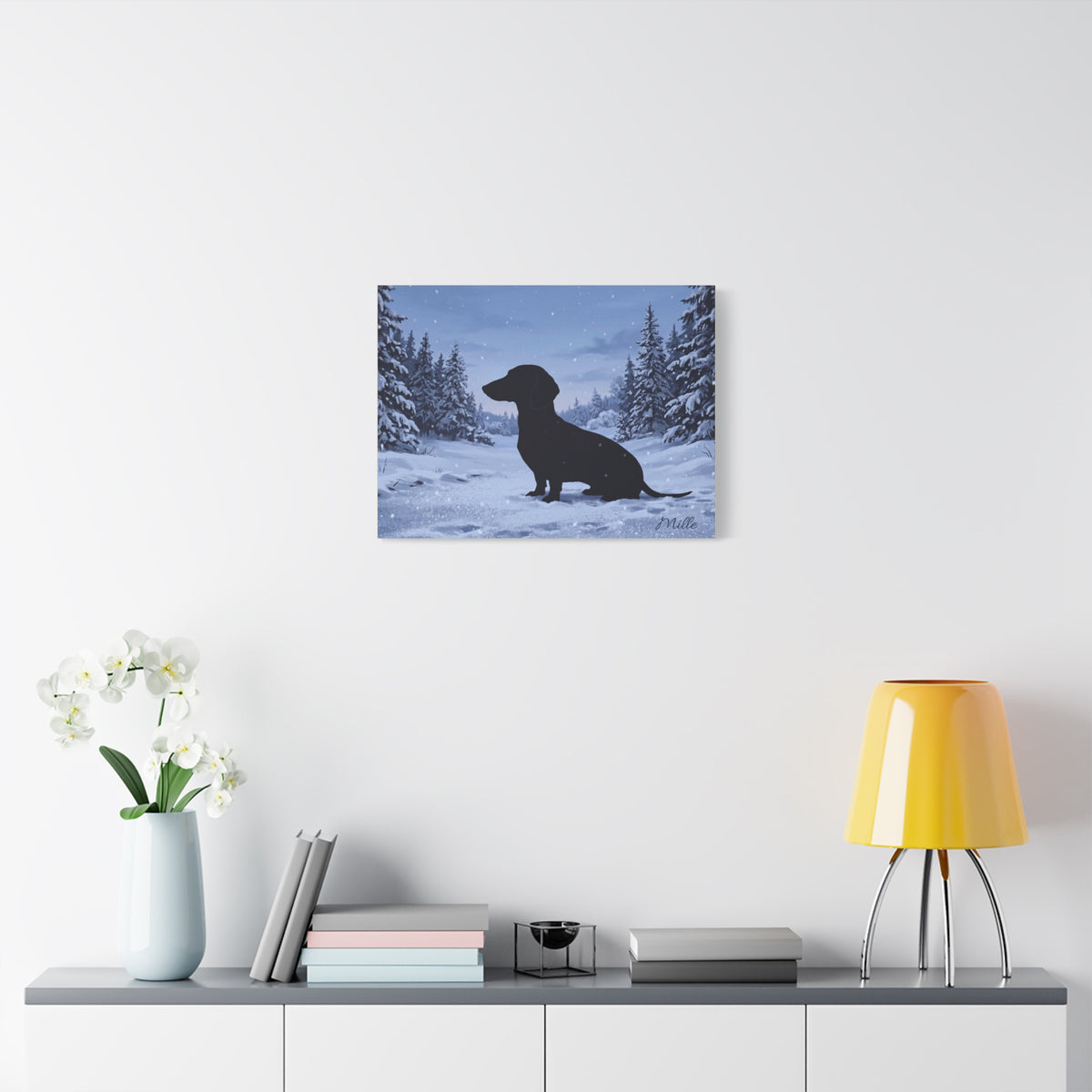 Personalized Dachshund Snow Scene Canvas — Stretched Matte Wall Art