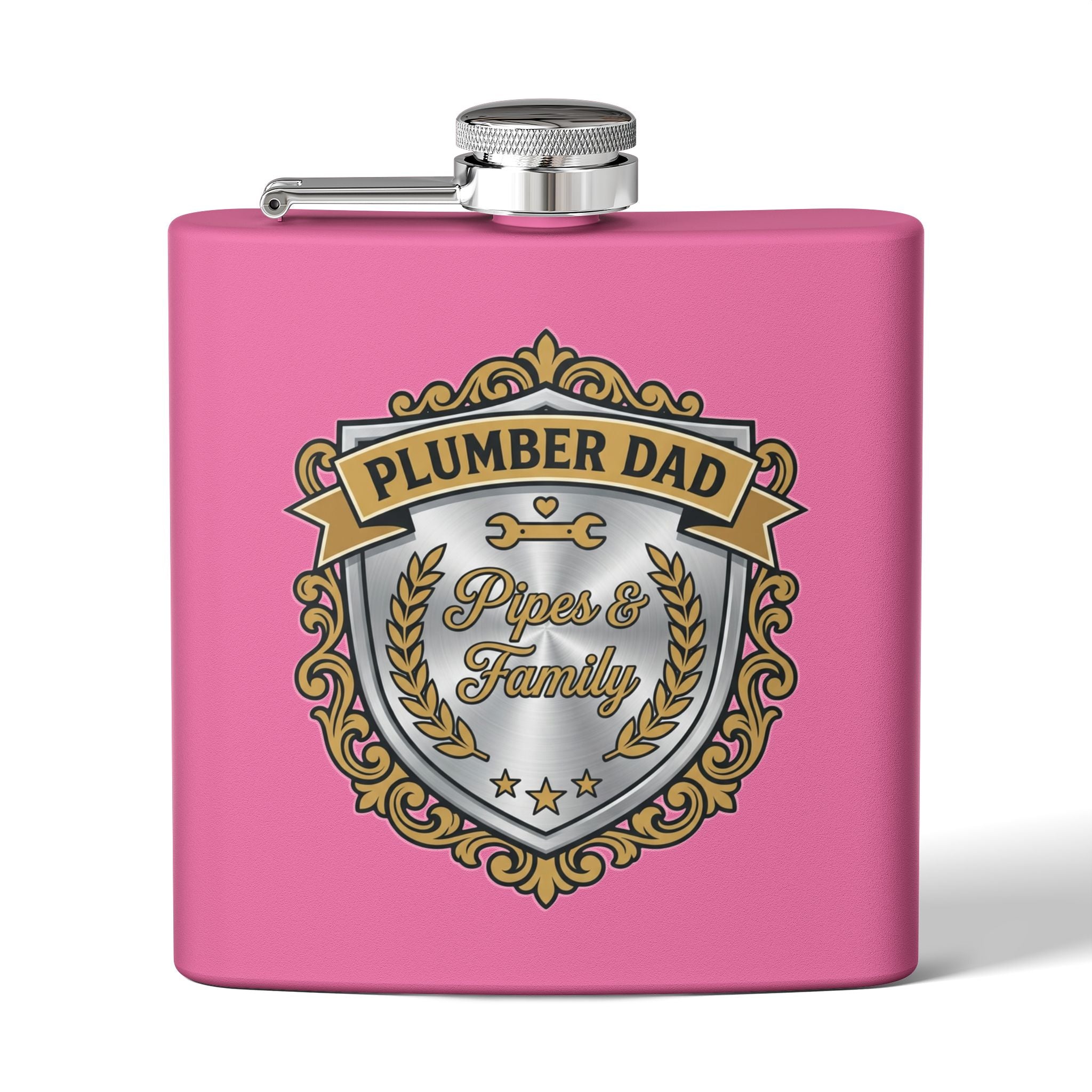 Flask — "Plumber Dad: Pipes & Family" 6oz Stainless Steel Hip Flask