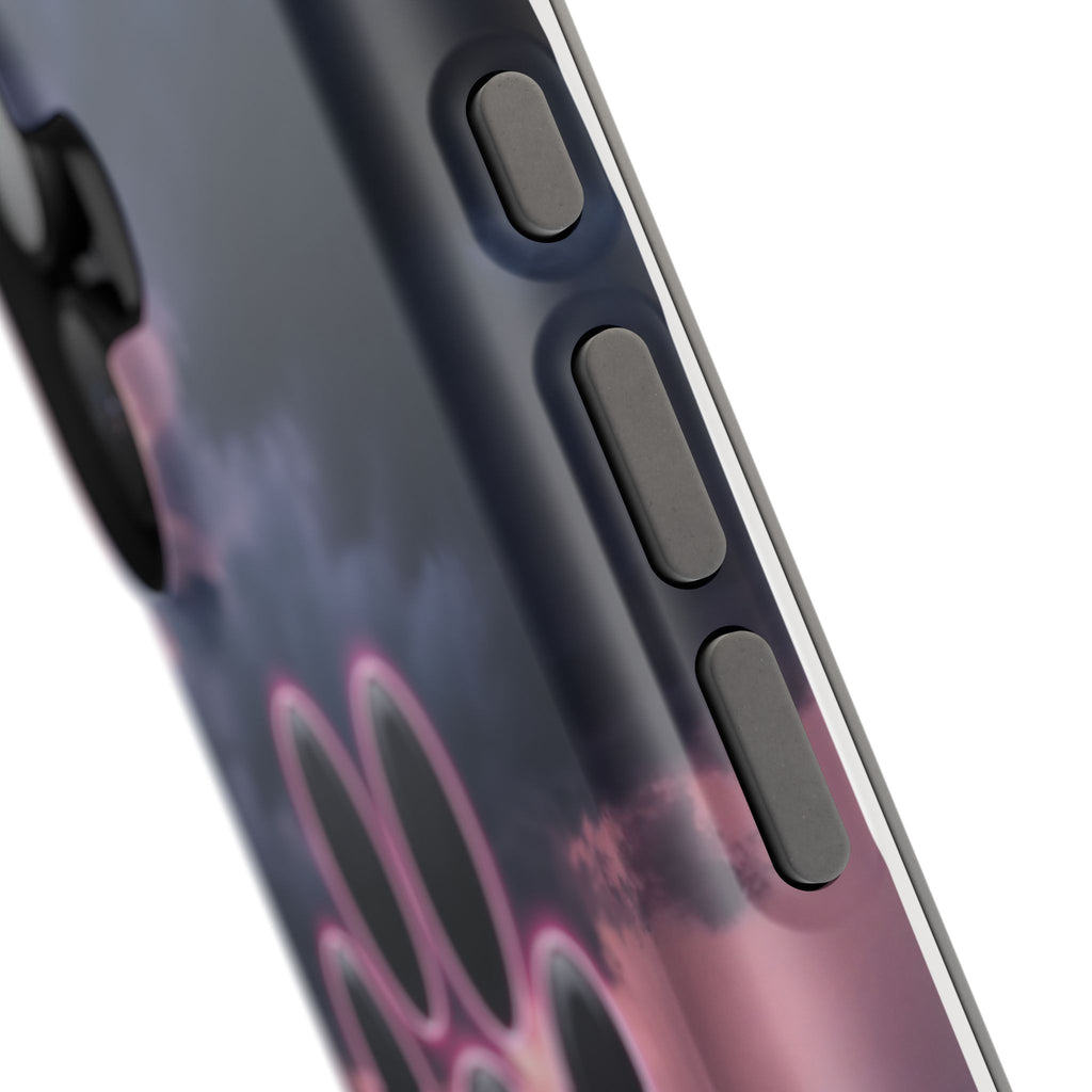 Neon Paw Print Phone Case — Impact-Resistant Wireless Charging Cover