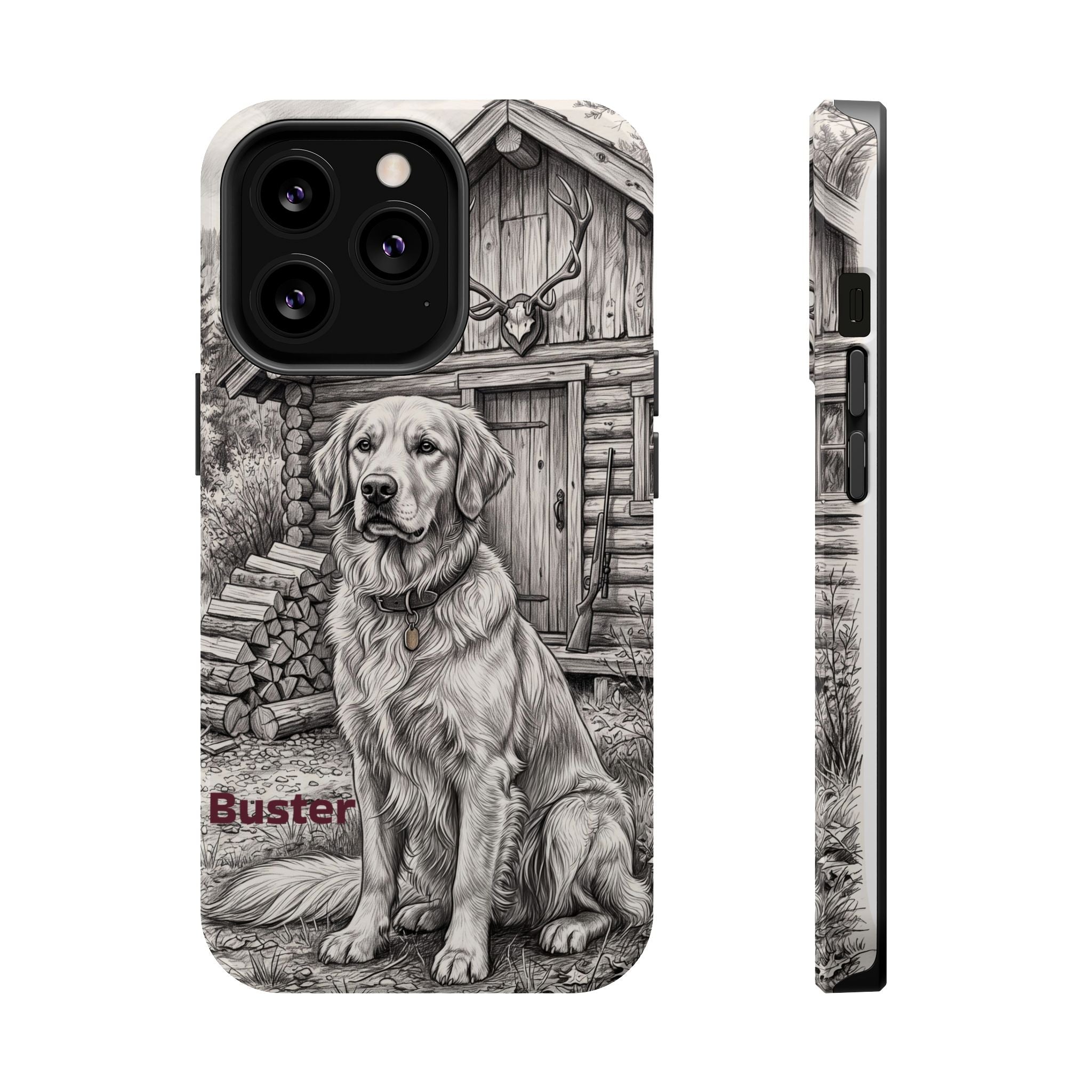 Personalized Golden Retriever Cabin Porch Phone Case — Wireless Charging Cover