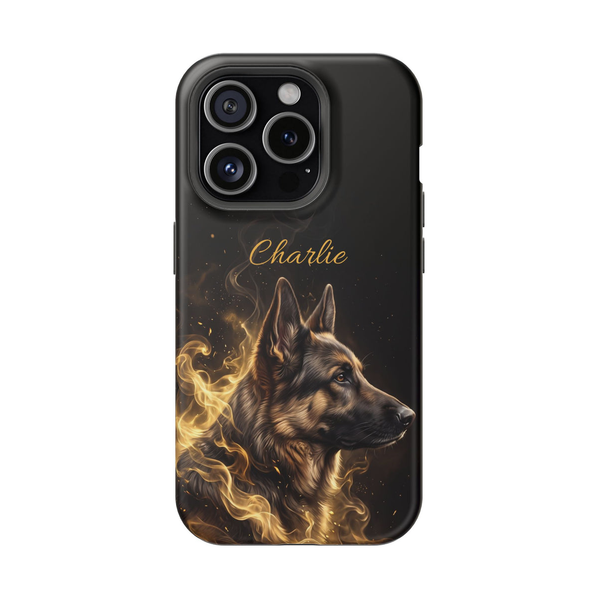German Shepherd Phone Case | Personalized Golden Smoke Art — Tough Magnetic Case with Wireless Charging