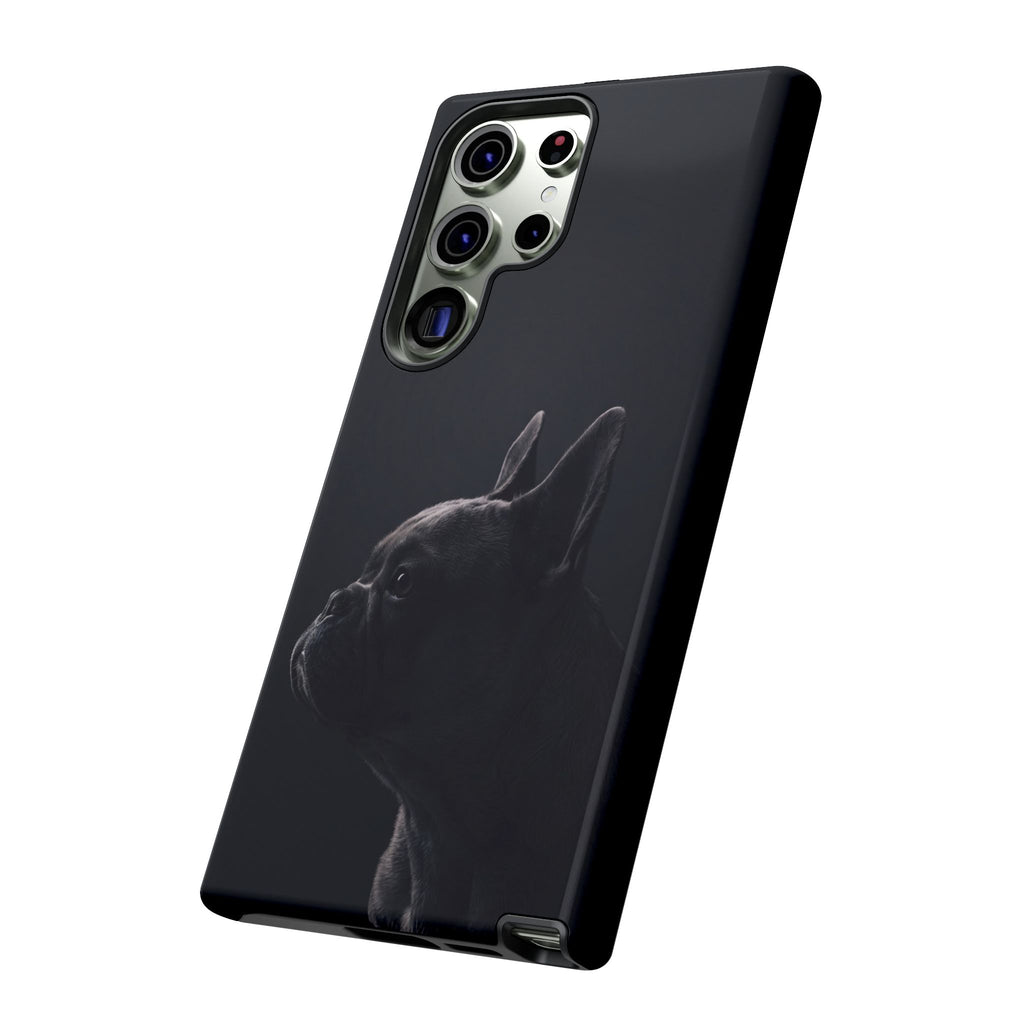 Silhouette French Bulldog Phone Case | Minimalist Black-on-Black Frenchie Profile | iPhone & Samsung