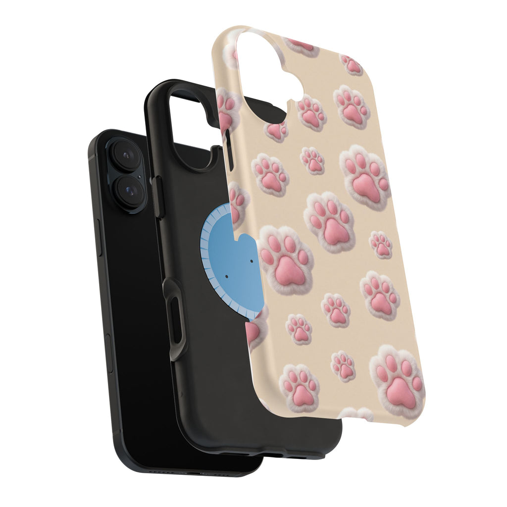 Pink Paw Print Phone Case — Impact-Resistant Wireless Charging Cover