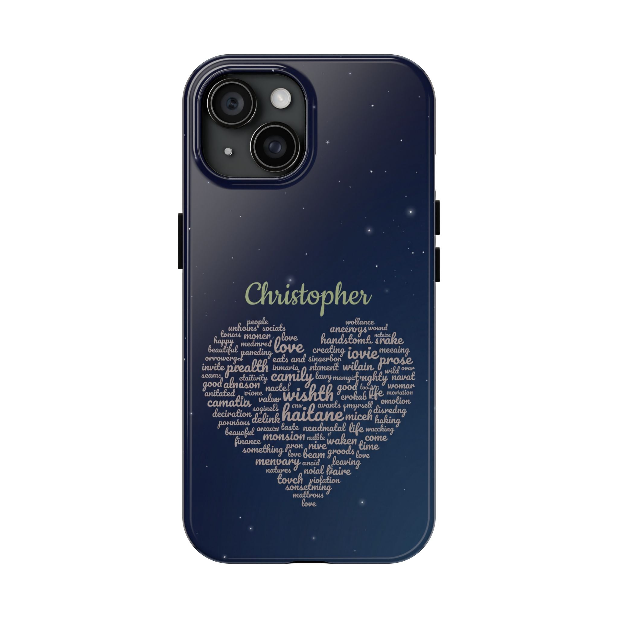 Personalized Teacher Heart Word Cloud Phone Case — Custom Name Starry Design