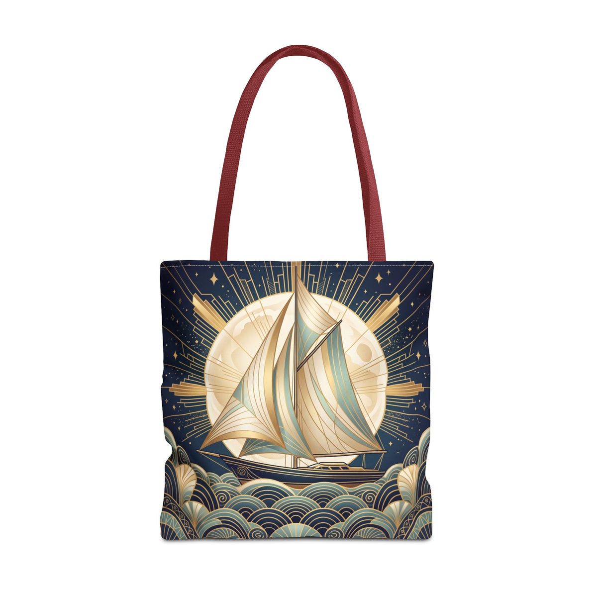 Art Deco Moonlit Sailboat Tote Bag – Starry Night Nautical Beach Bag