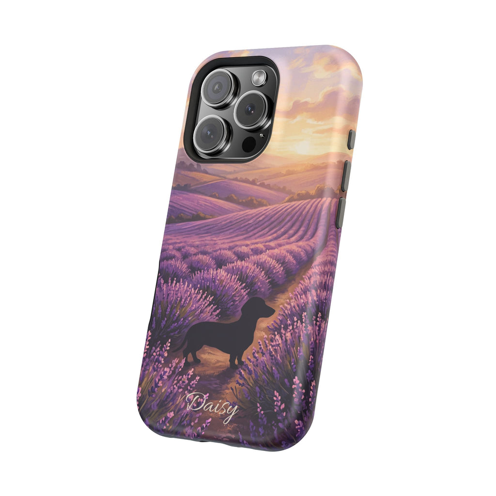 Personalized Dachshund Lavender Field Phone Case — Wireless Charging Cover