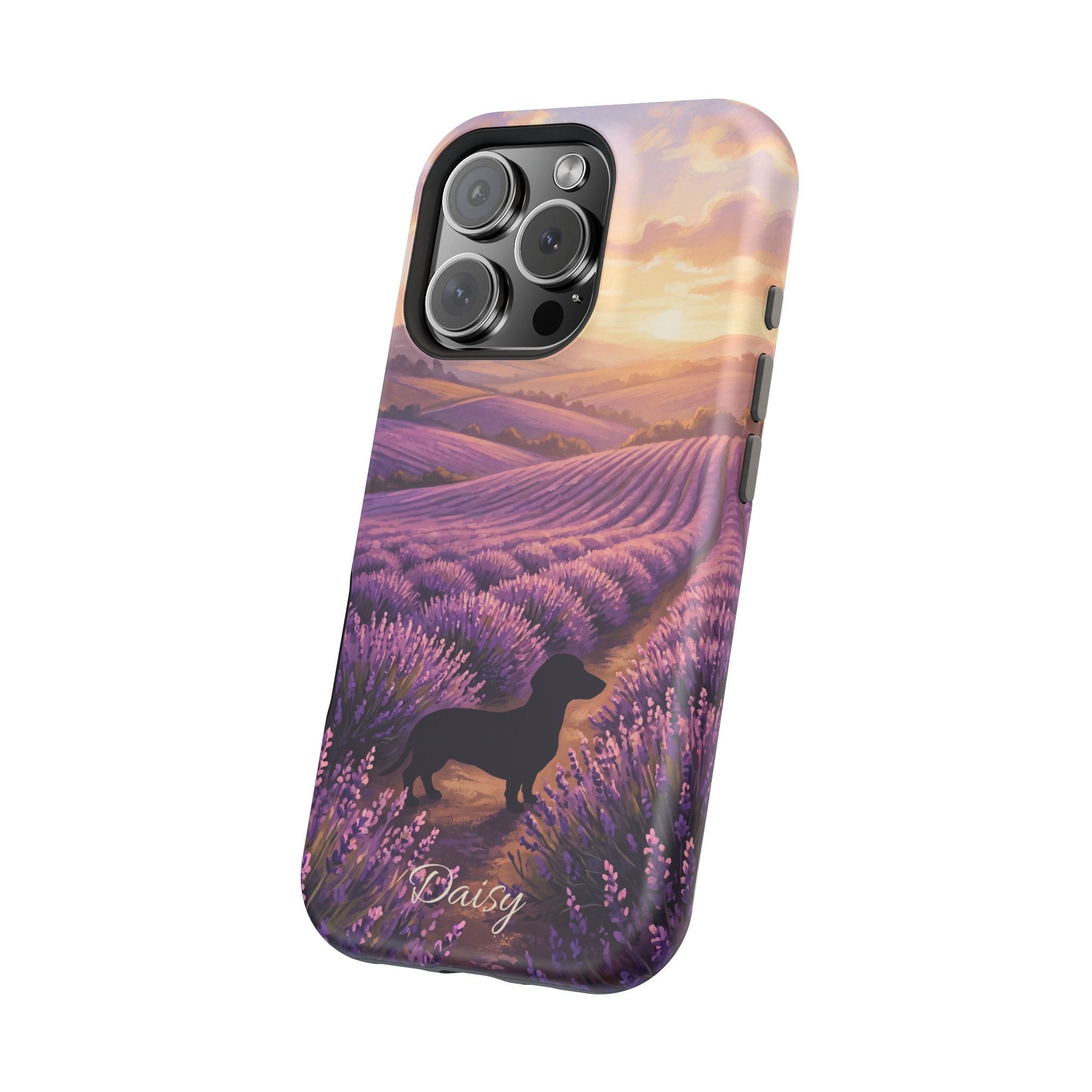 Personalized Dachshund Lavender Field Phone Case — Wireless Charging Cover