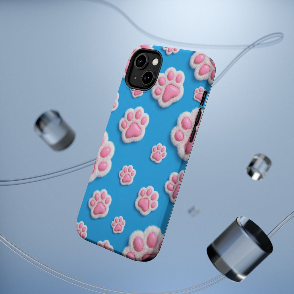 Fluffy Paw Print Phone Case | Cute 3D Pink Paw Pattern Case for Dog & Cat Lovers | iPhone & Samsung