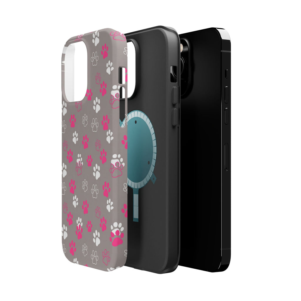 Pink & White Paw Print Phone Case — Impact-Resistant Wireless Charging Cover