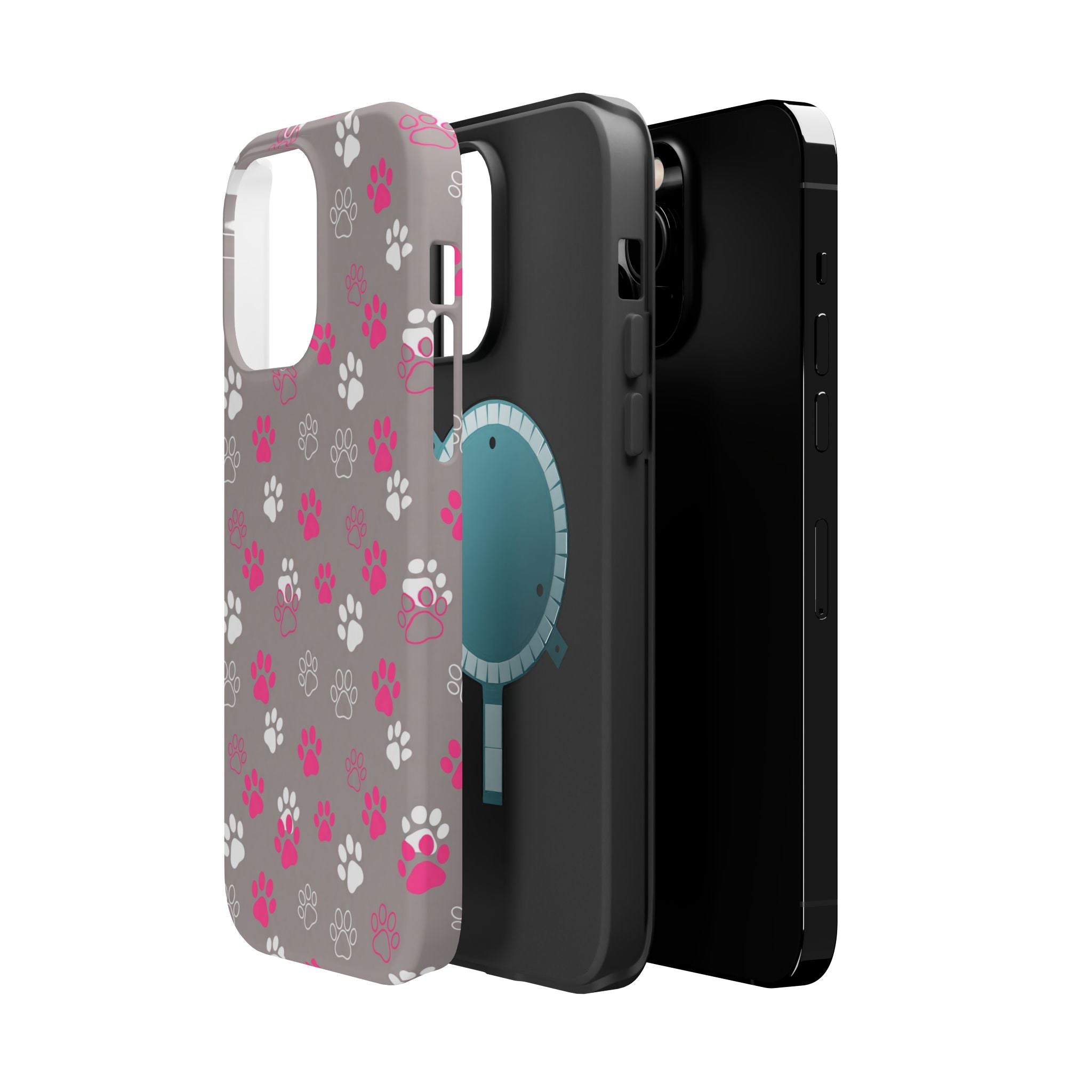 Pink & White Paw Print Phone Case — Impact-Resistant Wireless Charging Cover
