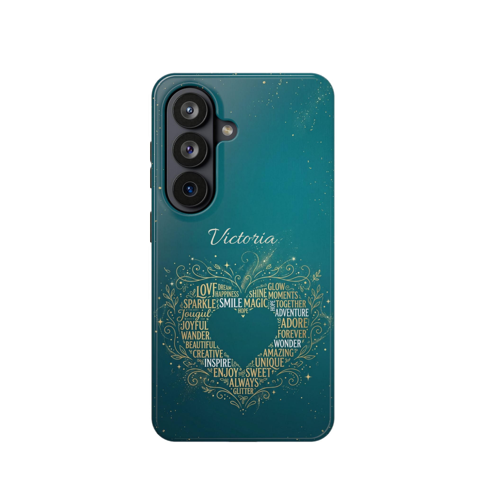 Personalized Teacher Heart Word Art Phone Case — Impact-Resistant Wireless Charging Cover