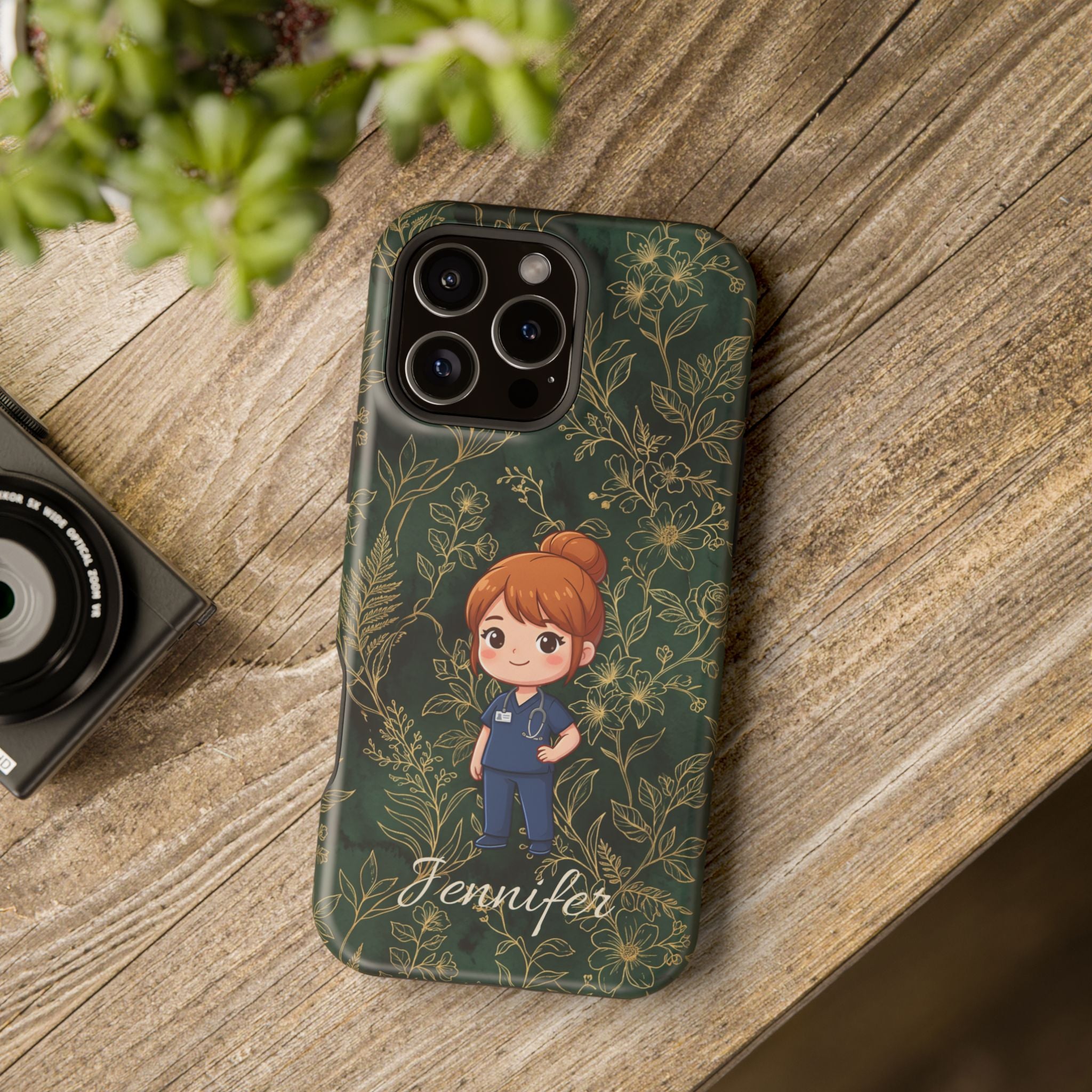 Personalized Nurse Botanical Phone Case — Impact-Resistant Wireless Charging Cover