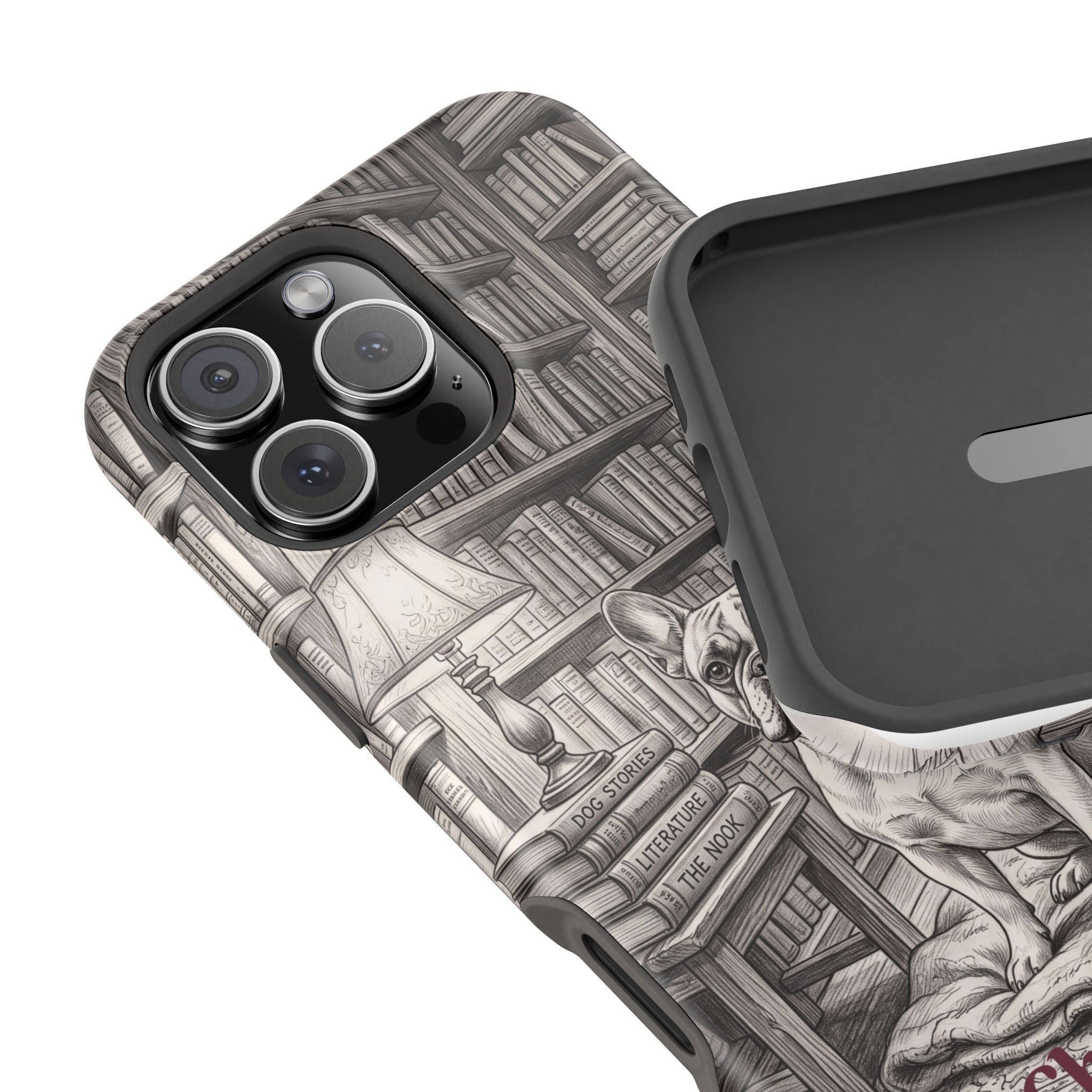 Personalized French Bulldog Library Study Phone Case — Wireless Charging Cover