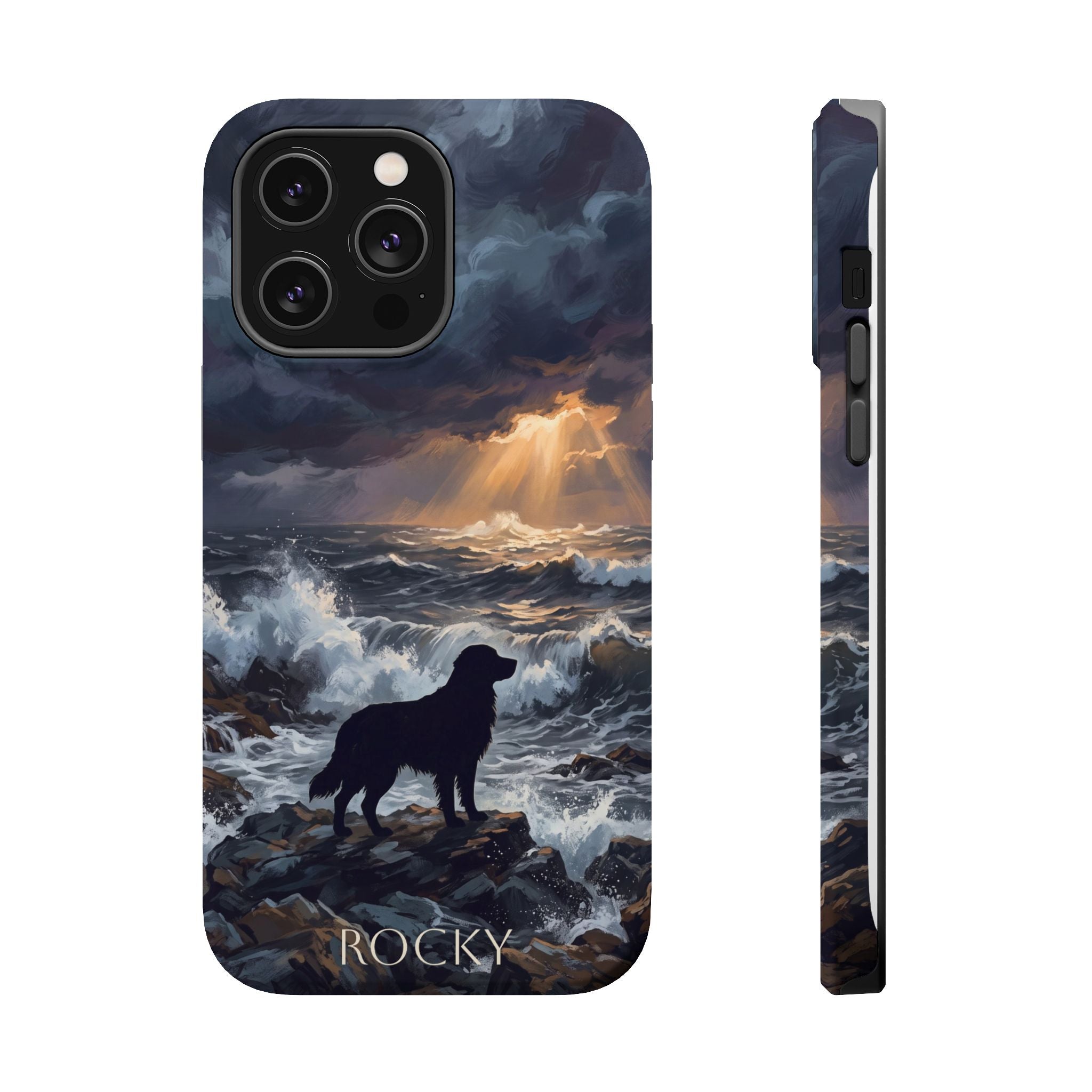 Personalized Golden Retriever Stormy Sea Phone Case — Wireless Charging Cover