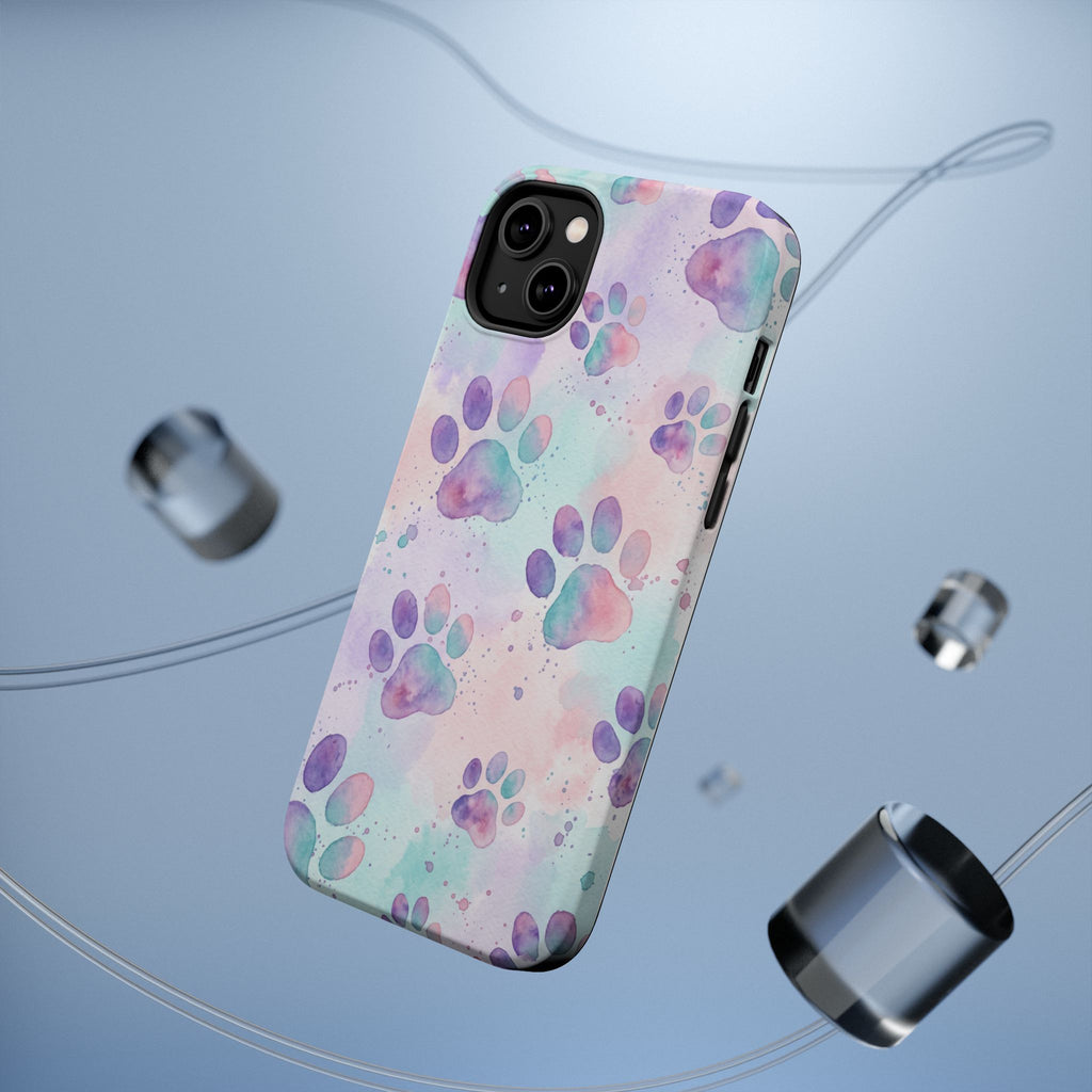 Watercolor Paw Print Phone Case — Impact-Resistant Wireless Charging Cover
