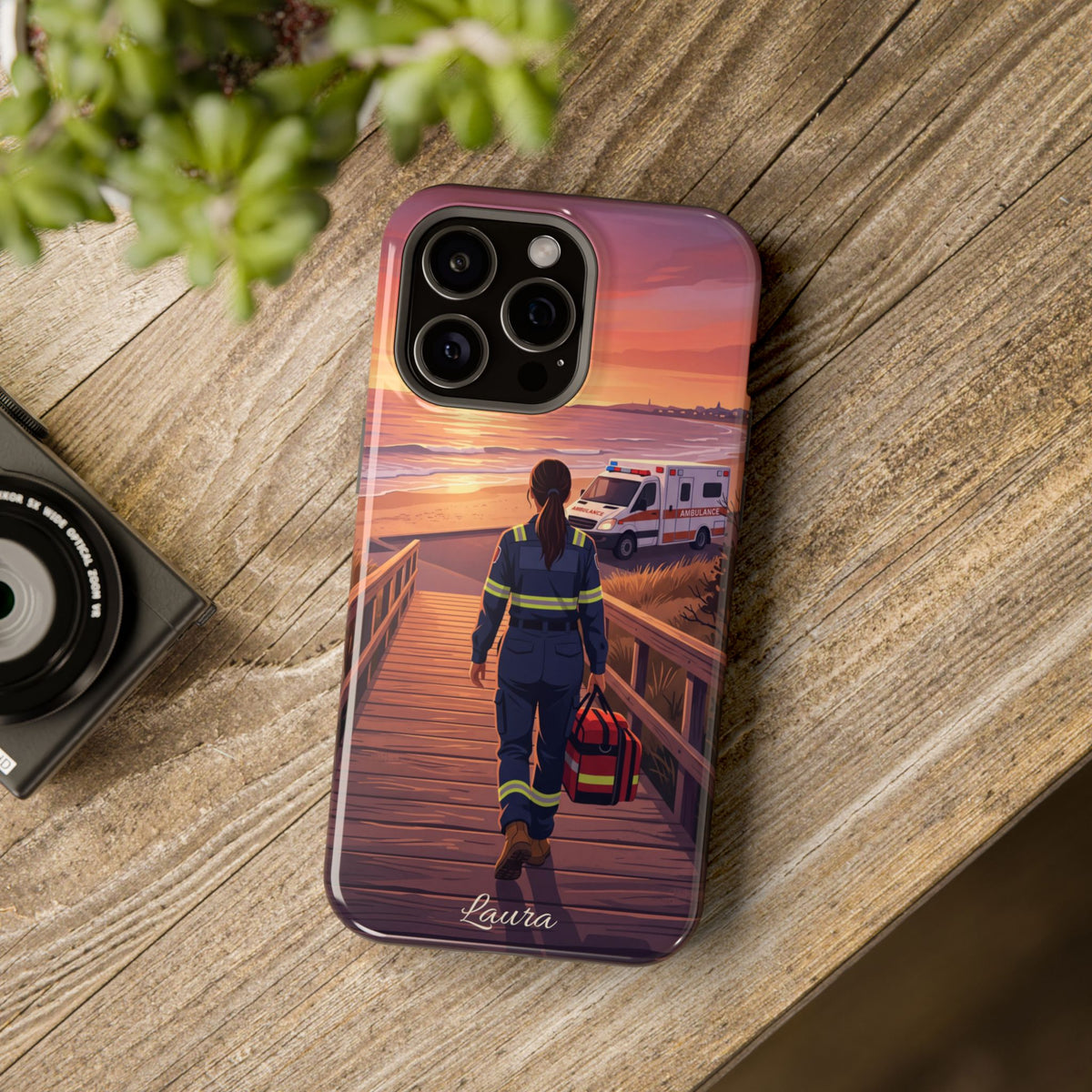 Sunset Boardwalk Personalized Paramedic Phone Case — Wireless Charging Cover
